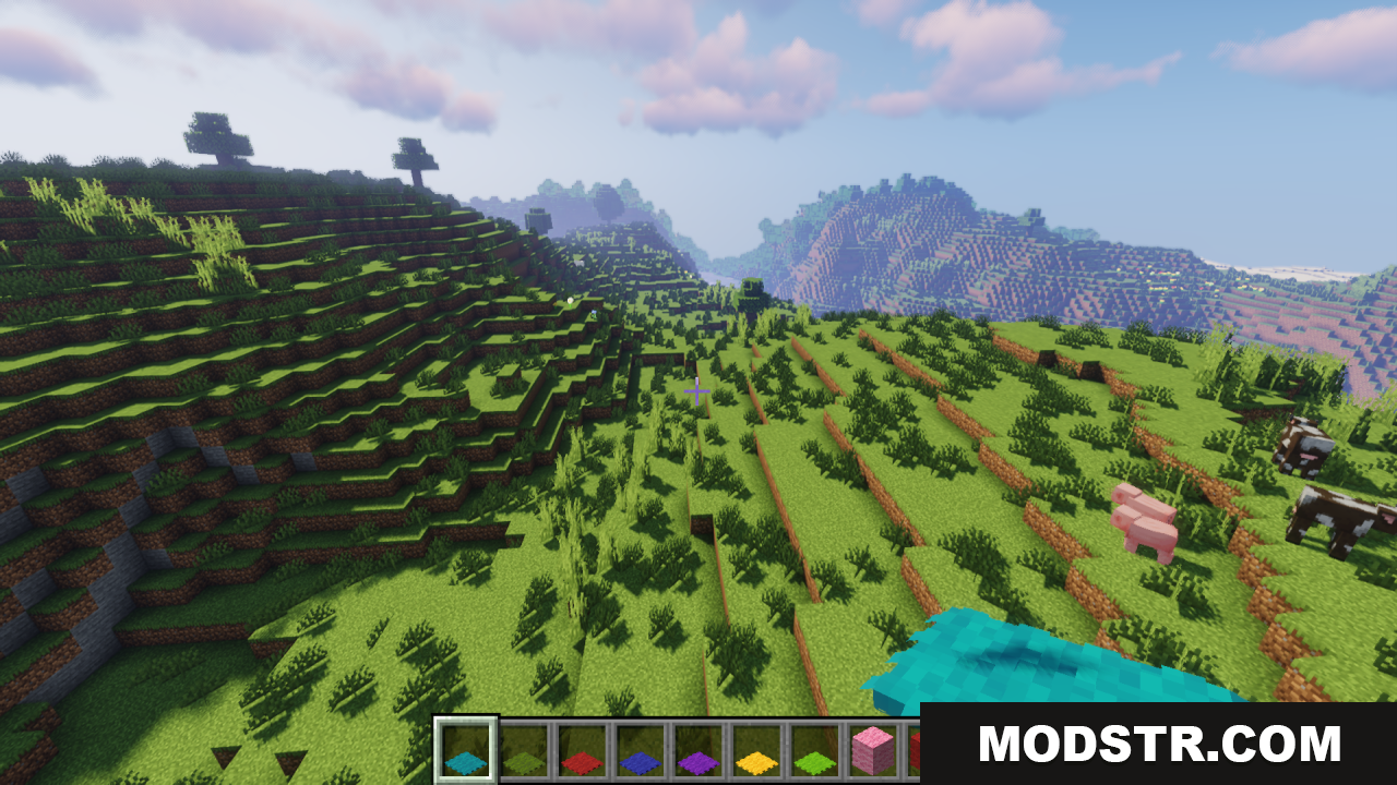 Fluffy Carpets Texture Pack Screenshot 8 Player hotbar with various fluffy carpets and wool blocks
