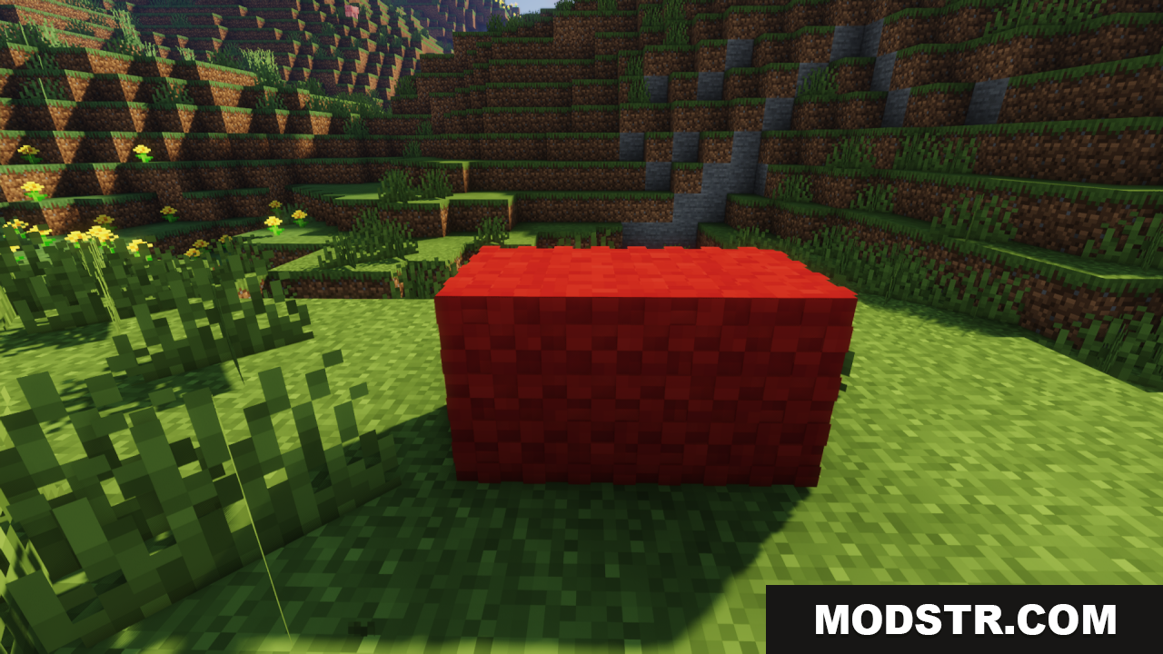 Fluffy Carpets Texture Pack Screenshot 15 A close-up view of a red fluffy carpet block