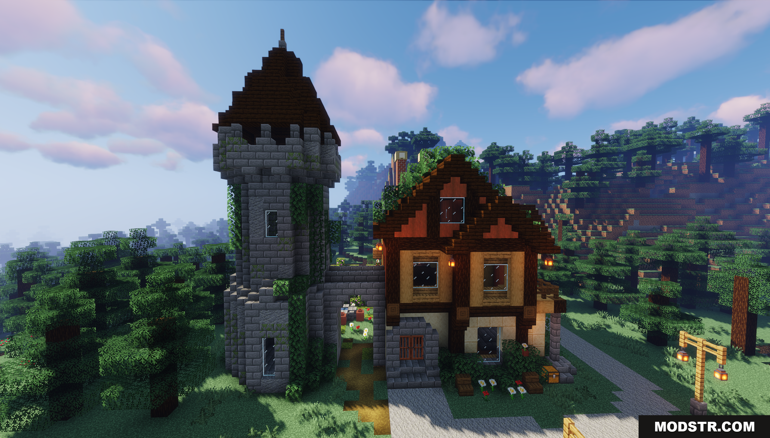 Forest Dwellers House Map Screenshot 8 A medieval-style home with an attached stone watchtower
