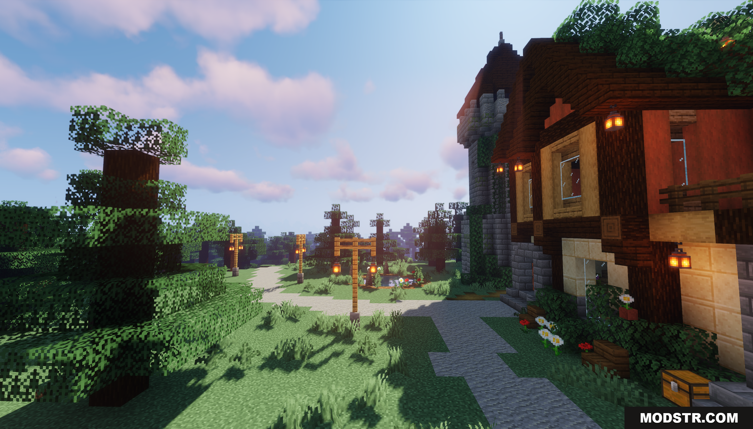 Forest Dwellers House Map Screenshot 9 A lantern-lit gravel path leading through the dense forest