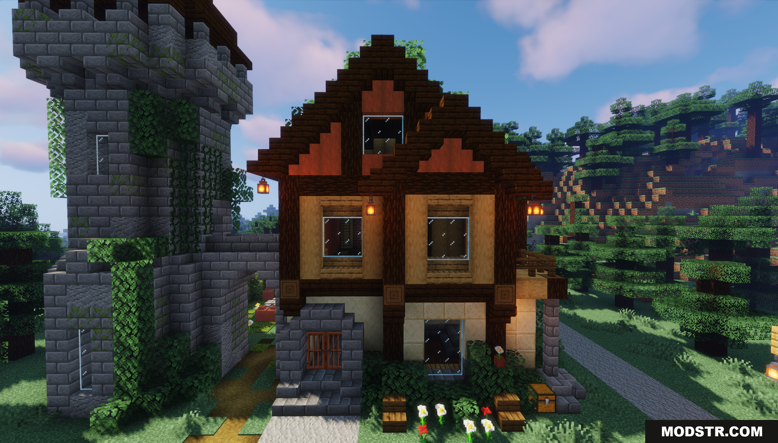 Forest Dwellers House Map Screenshot 6 A rustic house connected to a stone watchtower by an archway