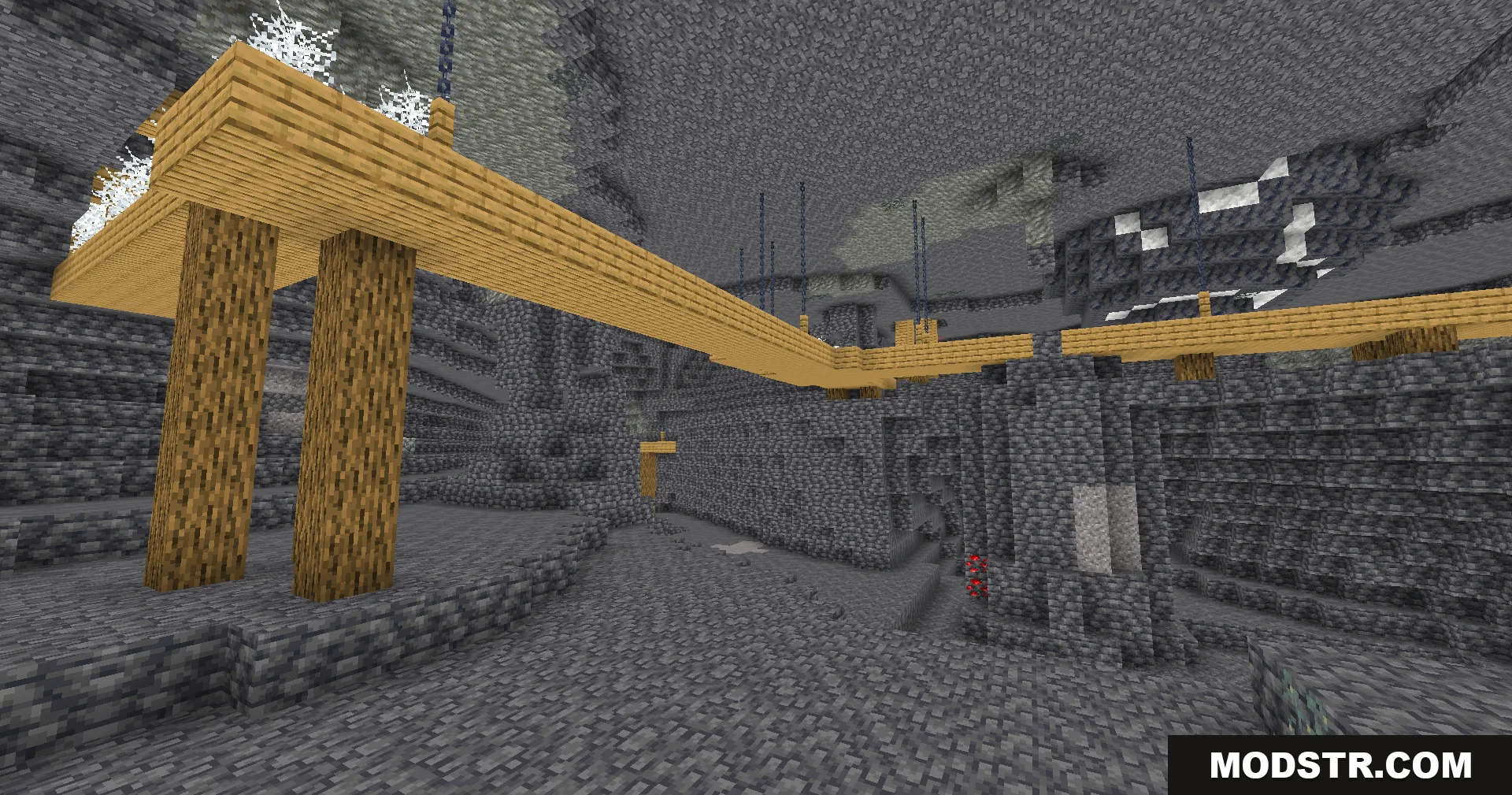 Fullbright Plus Shaders Screenshot 6 Abandoned mineshaft in a deepslate cave illuminated by the Fullbright Plus Shaders