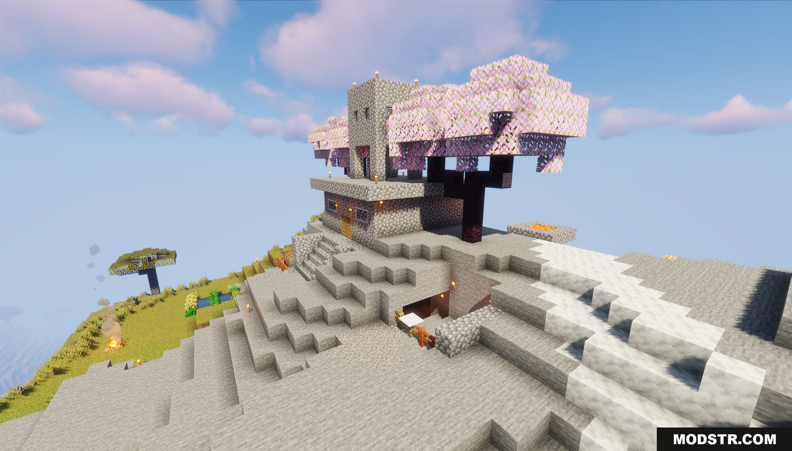 Funky Globe Map Screenshot 4 A stone house built beside a large cherry blossom tree