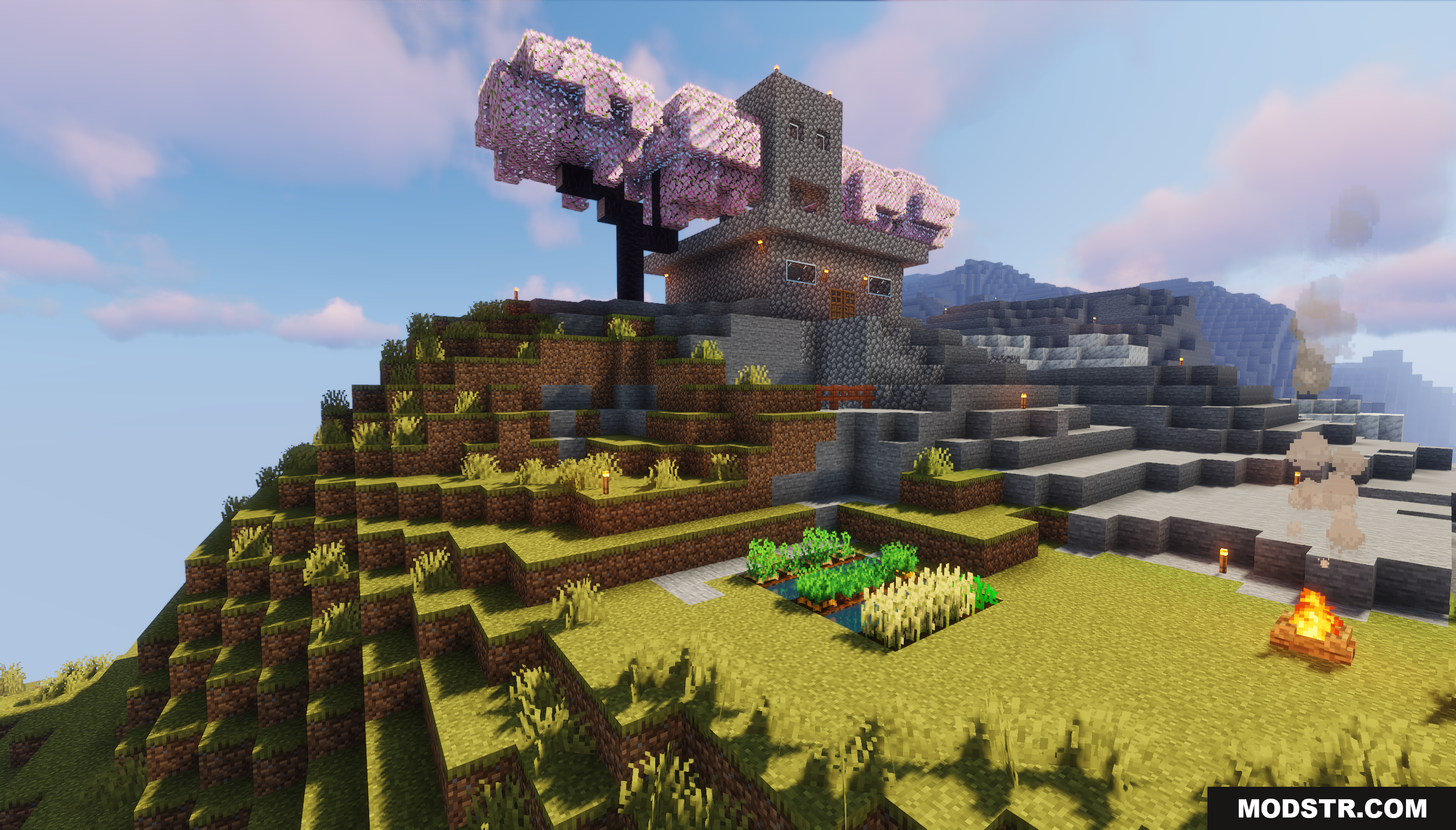 Funky Globe Map Screenshot 2 A hillside house with a small farm and a campfire
