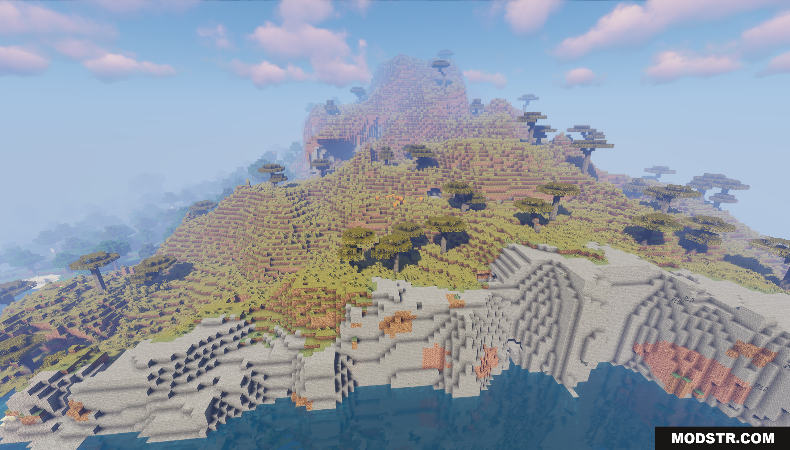 Funky Globe Map Screenshot 6 A large savanna island with a curved, cliff-lined coast