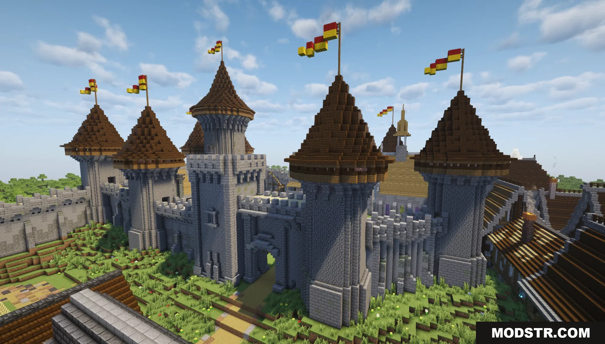 Gallardon Medieval Village Map Screenshot 8 A large stone castle with multiple towers and flags in Gallardon Medieval Village