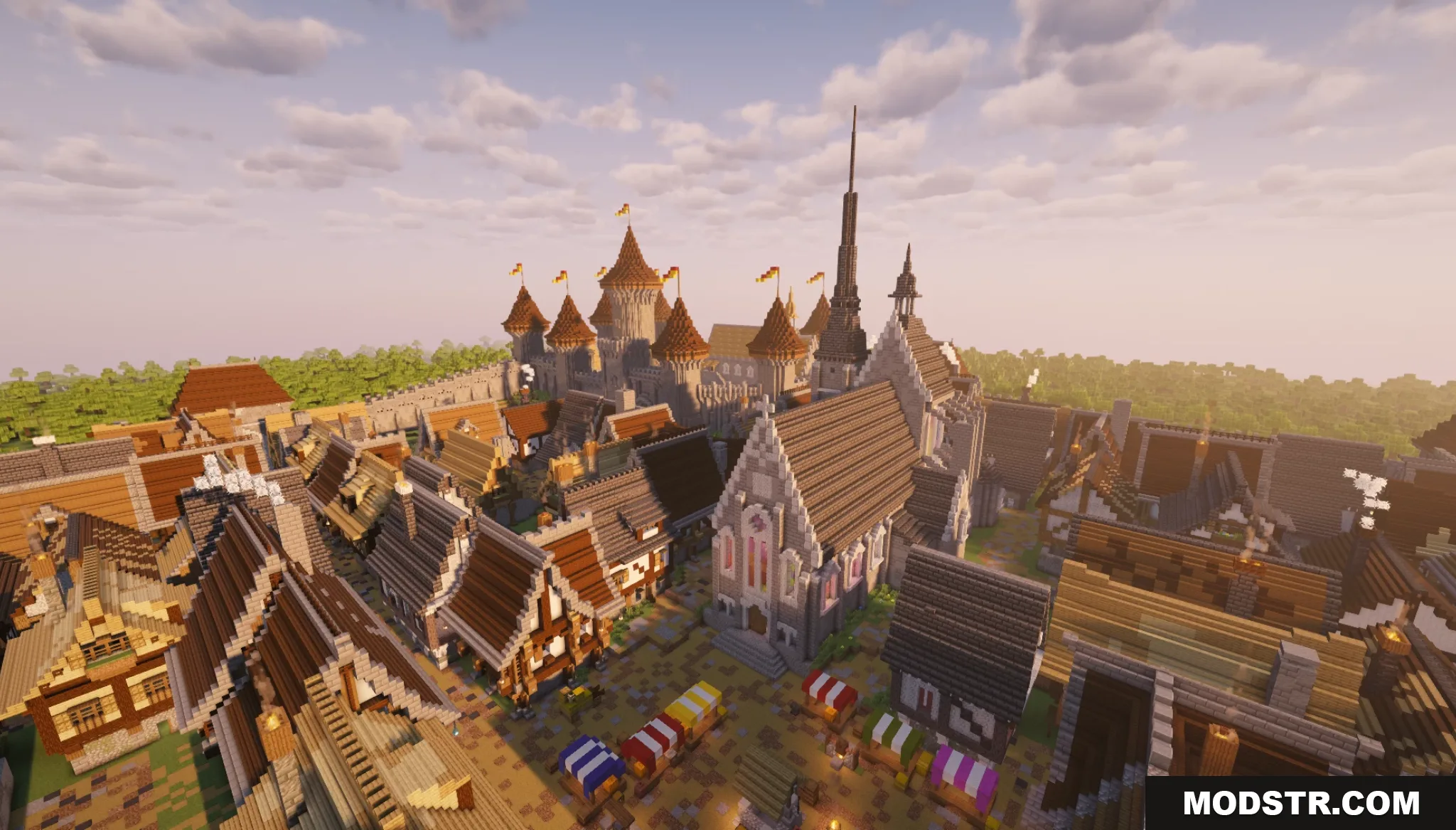 Gallardon Medieval Village Map Screenshot 6 Detailed view of medieval houses and a church inside a fortified town square