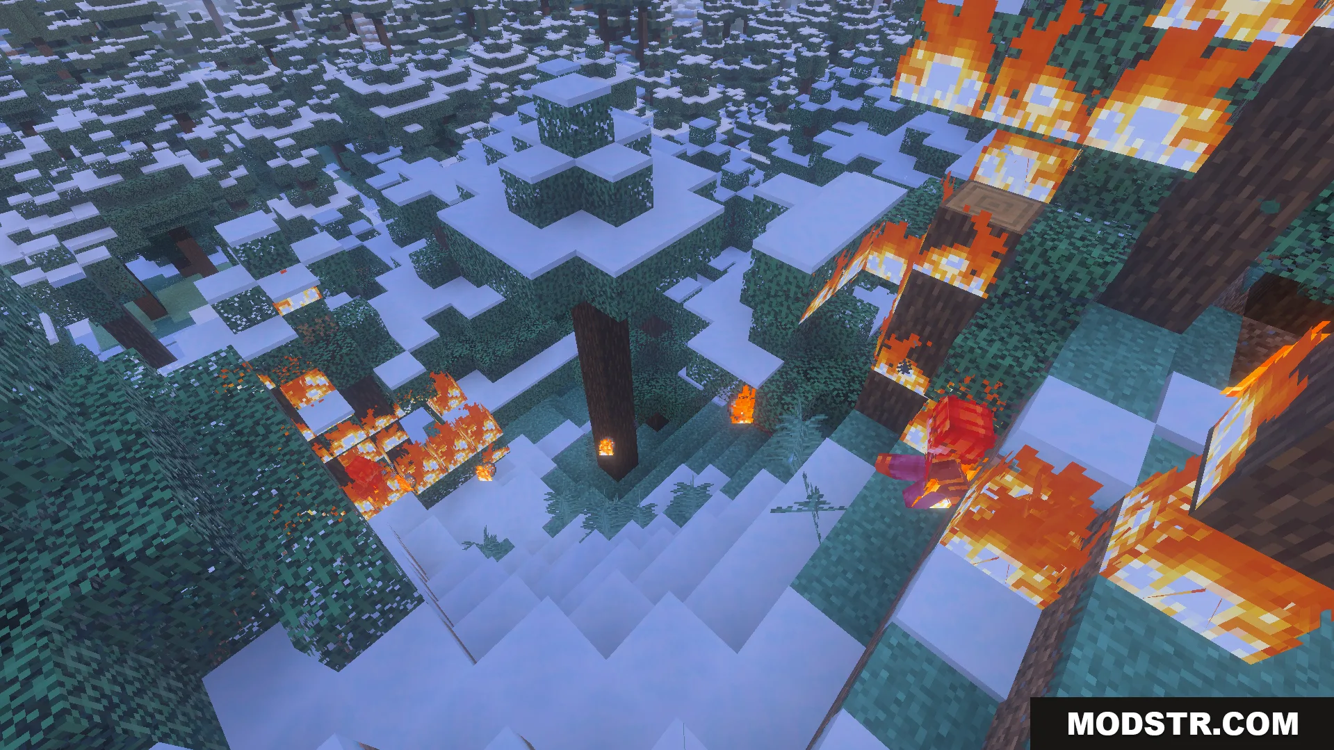 GameHunters Solo Leveling Addon Screenshot 2 Choi Jong In using powerful fire magic to burn trees in snowy forest