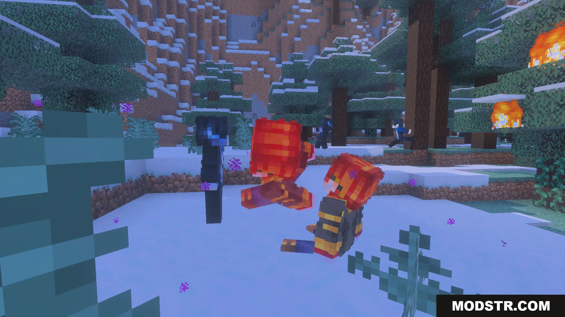GameHunters Solo Leveling Addon Screenshot 4 Choi Jong In using magic abilities to shoot fireballs at enemies in Minecraft