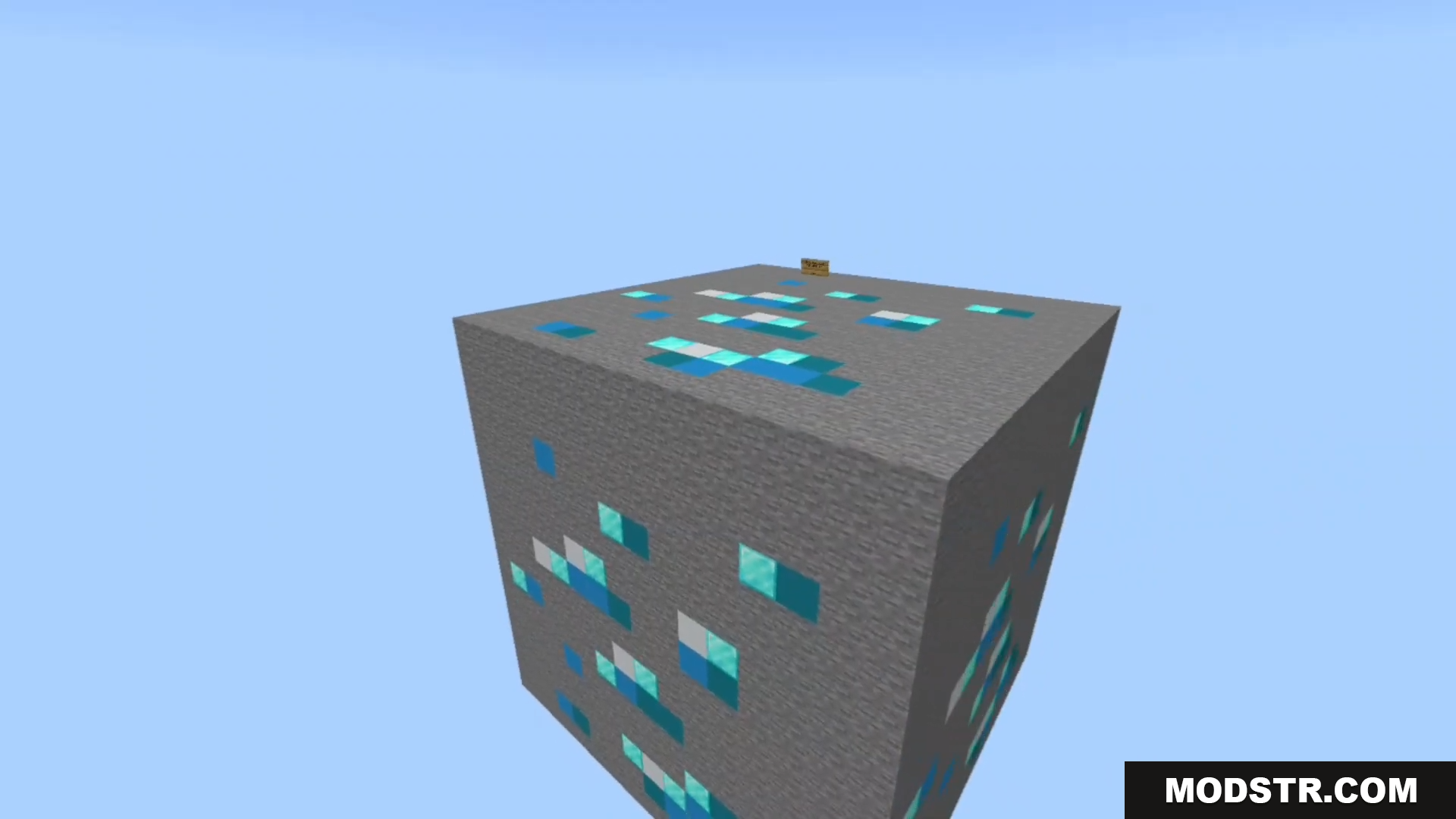 A huge floating cube of stone and diamond ore appears
