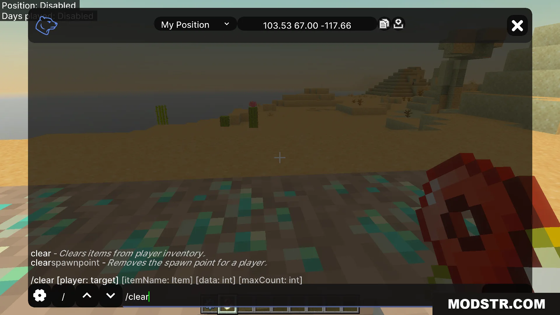 Player typing clear command in chat with custom UI