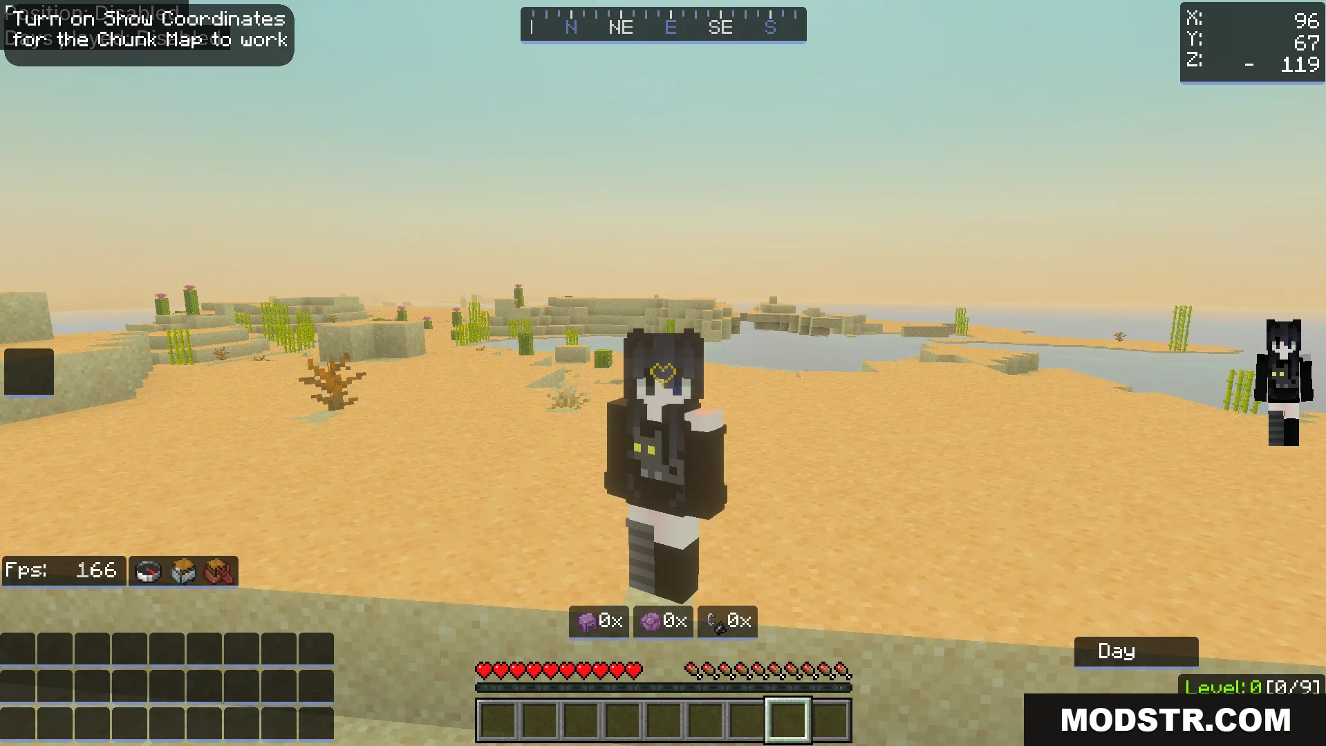 Player in desert showing clean screen layout with custom hotbar and armor icons