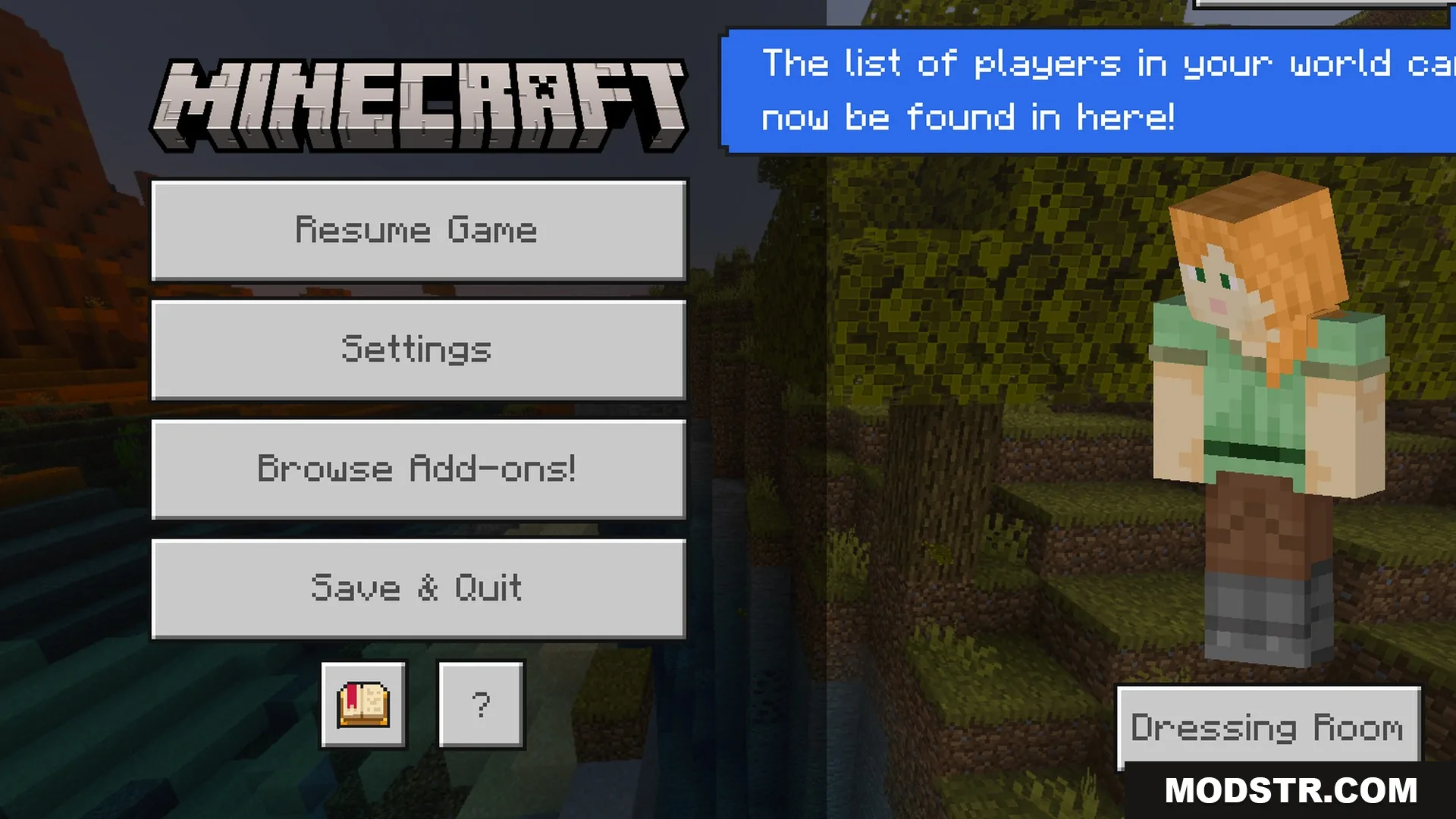 Glimmering Armor Trims Copper Age Shader Screenshot 8 Minecraft pause menu interface with Alex character standing in a desert biome background