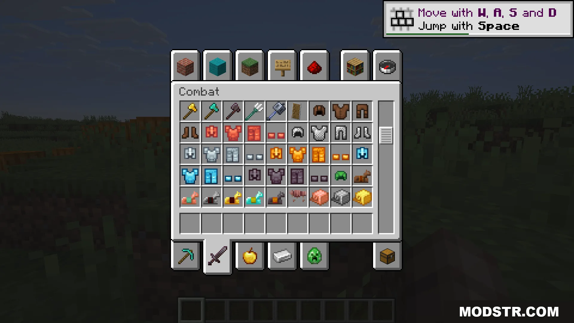 Glowing 3D Armor Resource Pack Screenshot 2 The creative inventory displays various armor pieces with unique 3D model icons