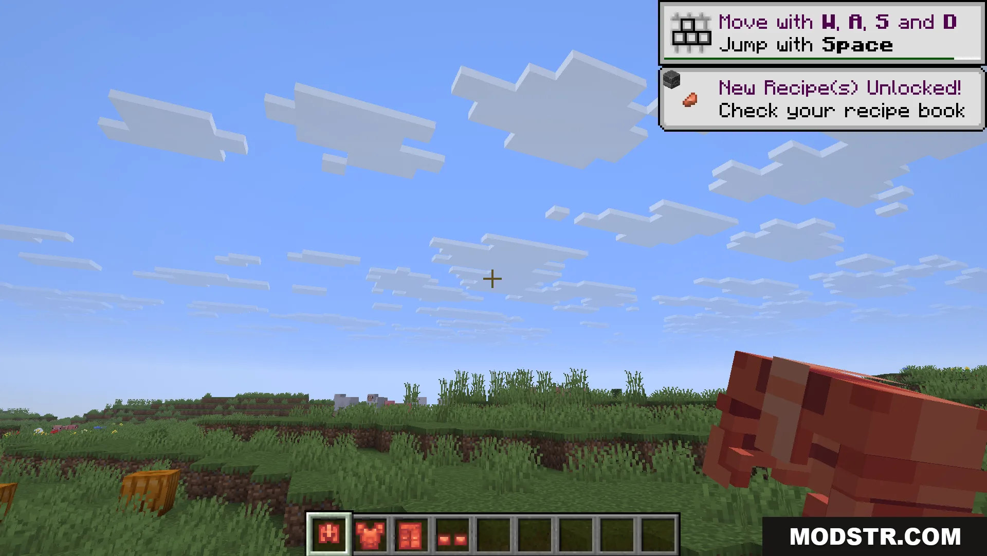 Glowing 3D Armor Resource Pack Screenshot 3 First person view of a player holding a red 3D armor item