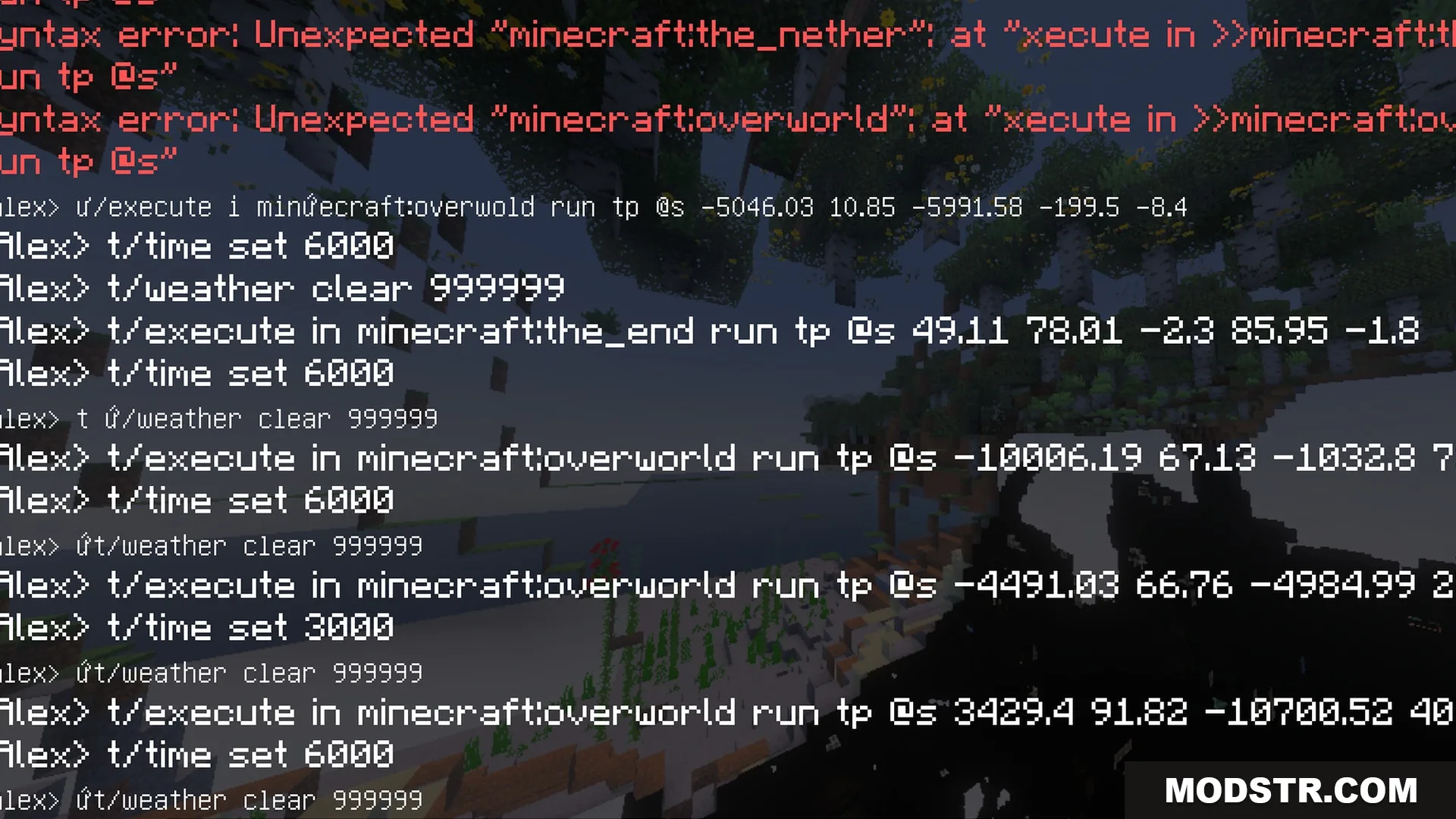 Glowy Ores Shader Screenshot 4 A player executes multiple console commands in the Minecraft chat window interface