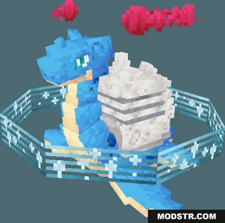 Giant blocky Lapras model surrounded by a glowing blue musical ring