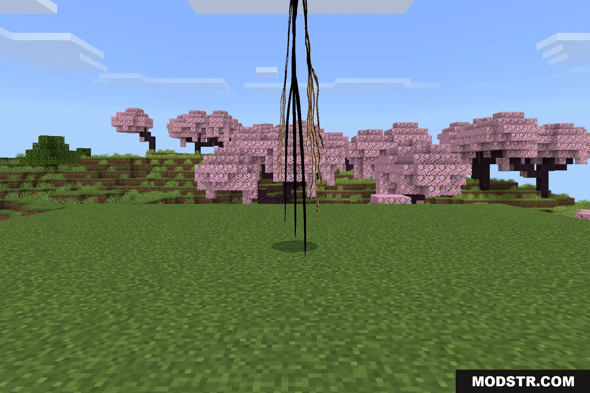Goat Stalker Addon Screenshot 5 A tall dark creature standing in front of a cherry blossom forest
