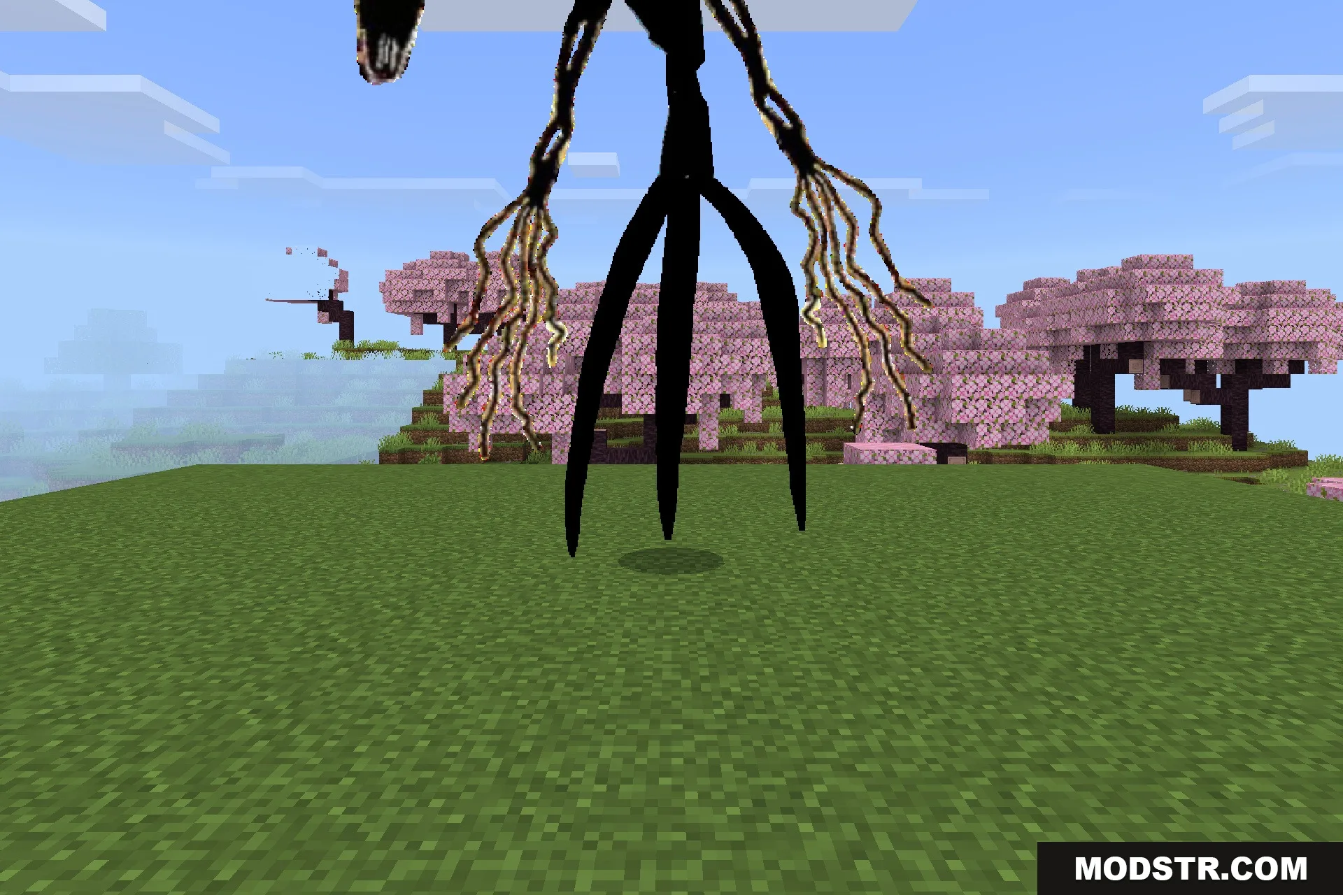 Goat Stalker Addon Screenshot 1 The Goat Stalker creature watches the player from a distance near cherry blossom trees