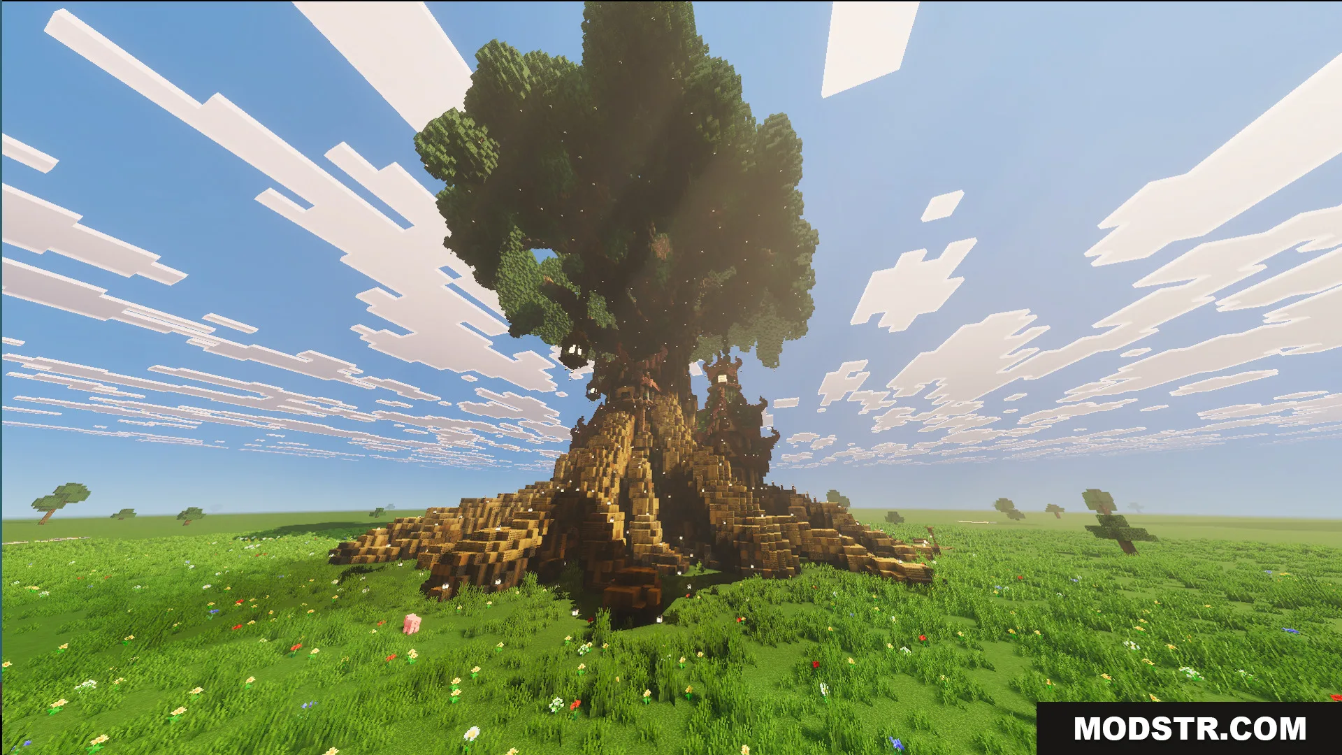 The God Tree House Map features a massive fantasy oak tree in flat world