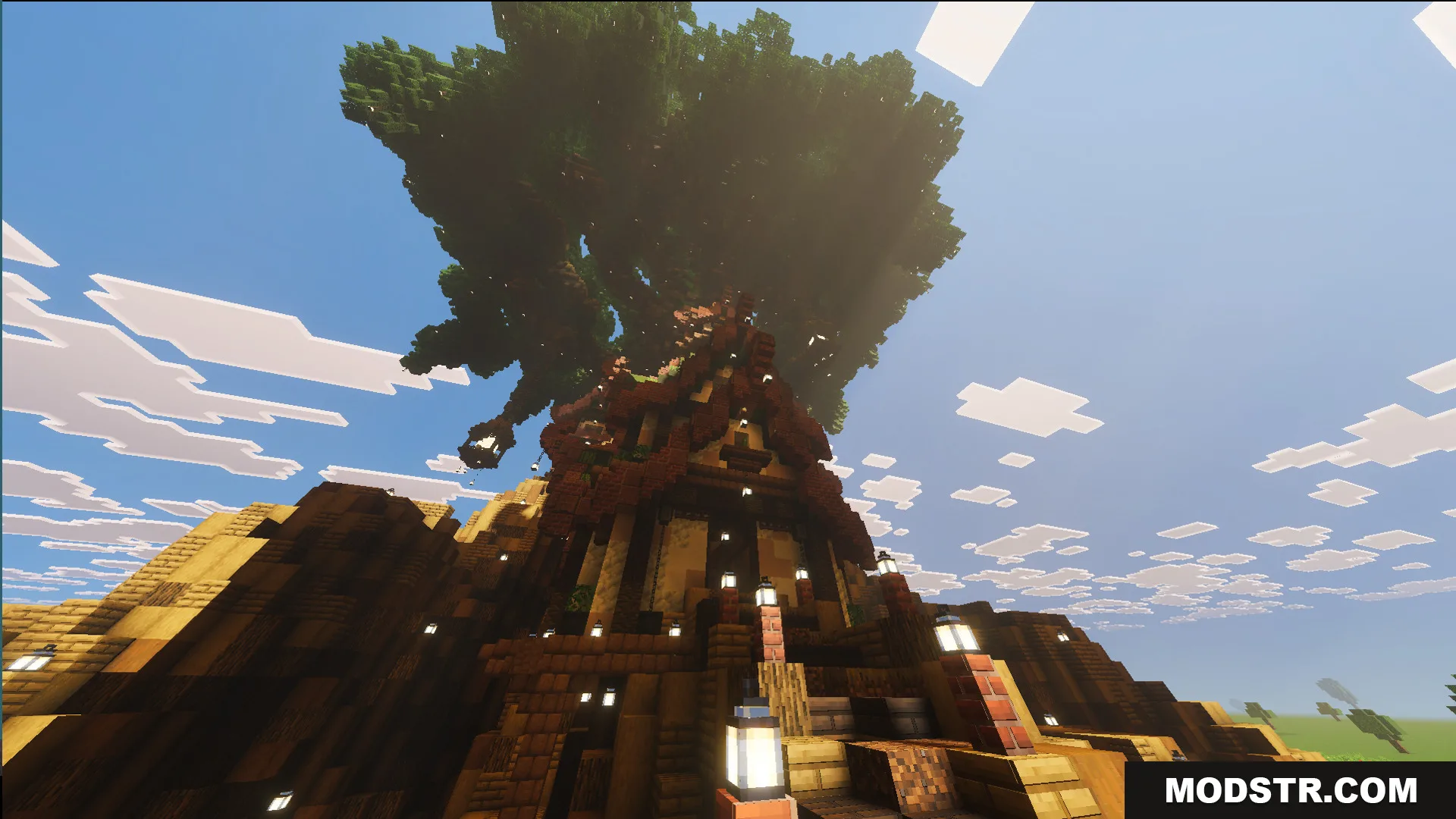 God Tree House Map features a massive fantasy oak tree with red roofs