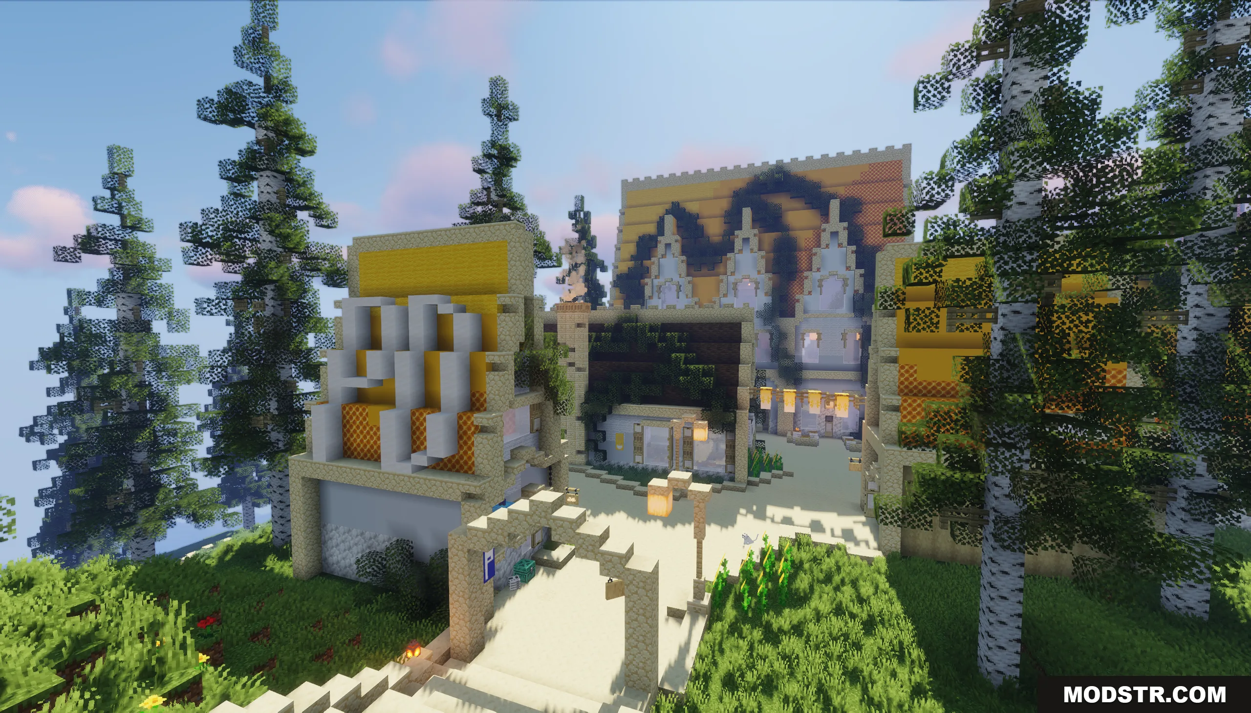 Large yellow and white building complex within the Golden Dawn Map