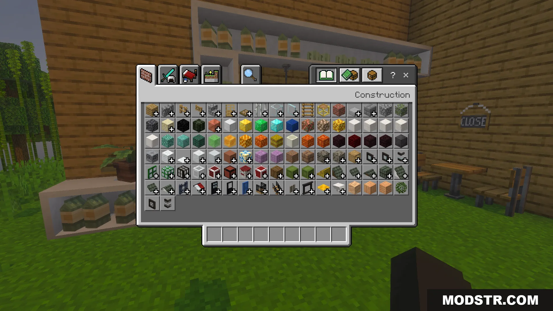 Gooblideco MCPE/Bedrock Mods & Addon Screenshot 7 Inventory menu showing hundreds of new decorative blocks and items for building structures