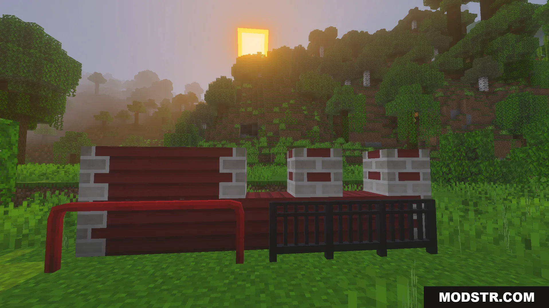 Gooblideco MCPE/Bedrock Mods & Addon Screenshot 8 Outdoor structure built using the new connected walls fences and decorative brick pillars