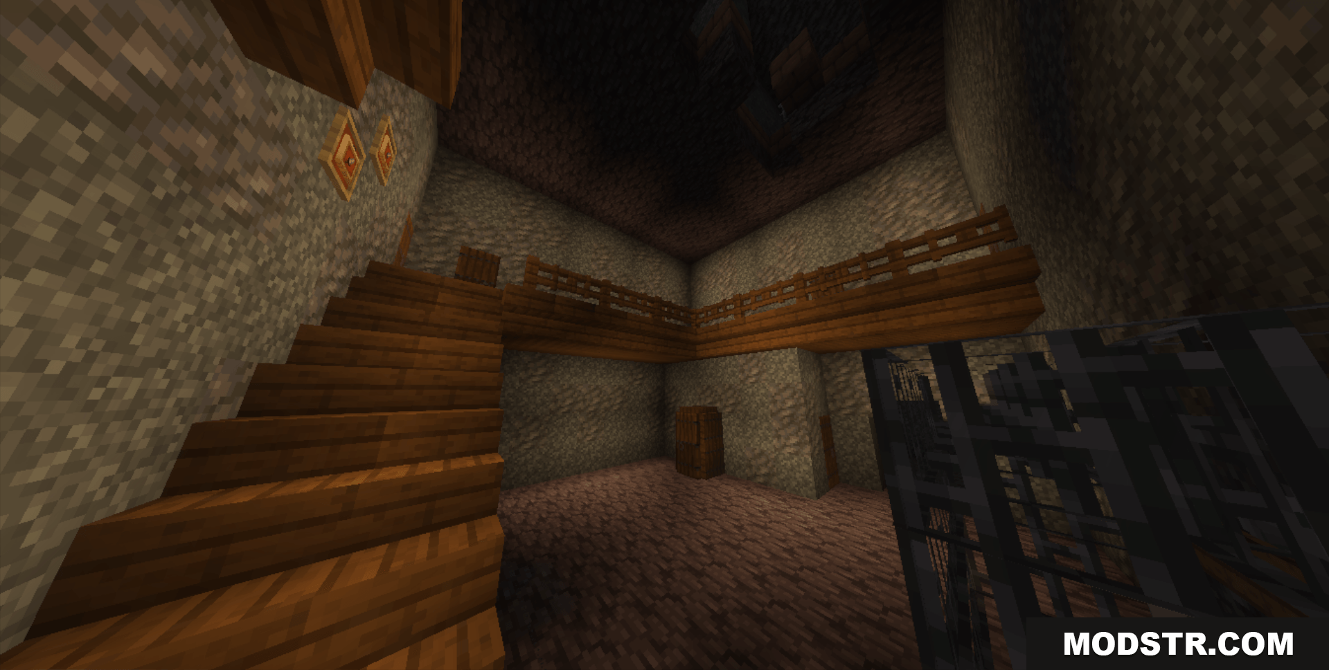 Granny Multiplayer Map Screenshot 9 A detailed room inside the scary house with stairs and a cage