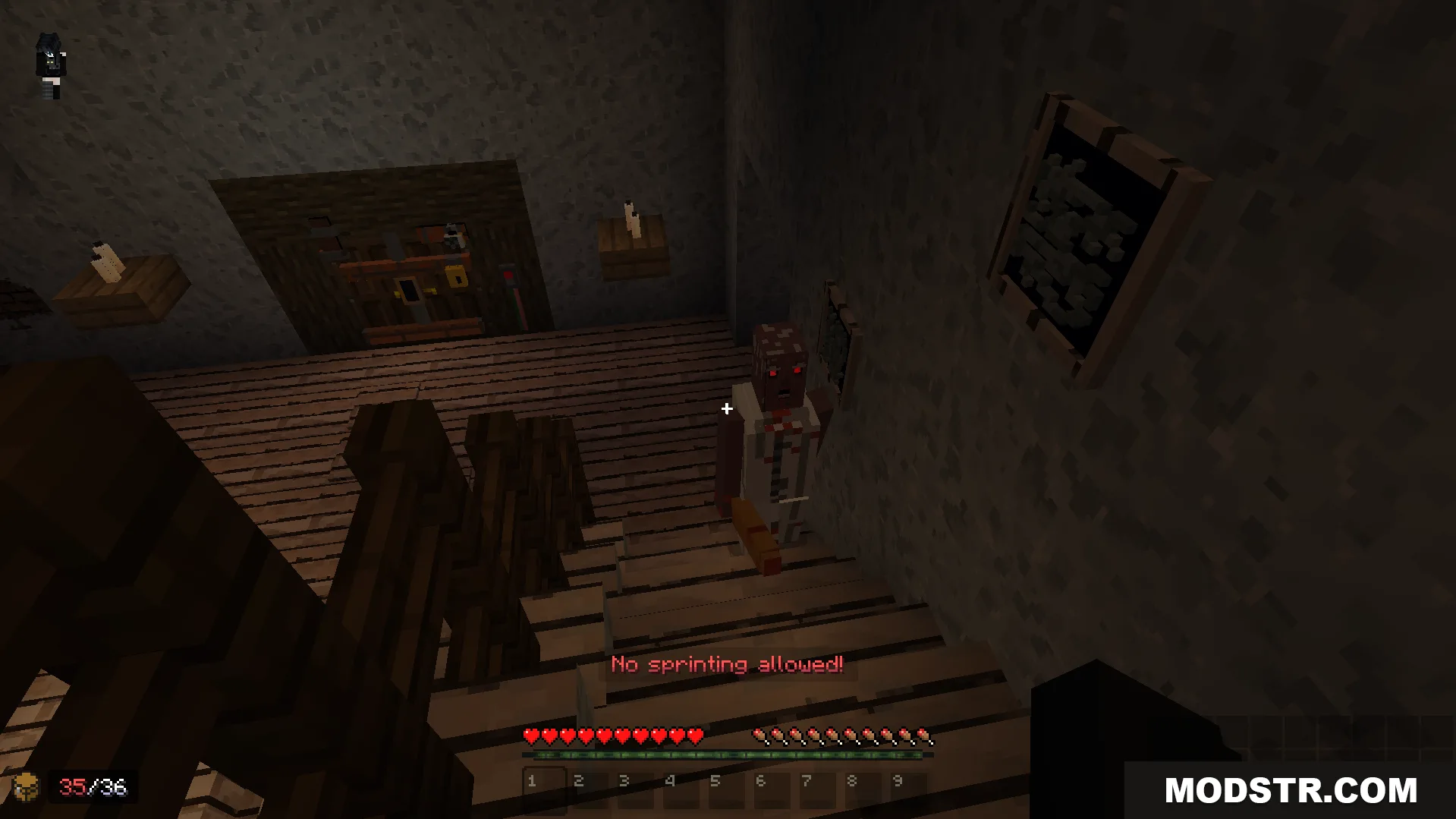 Granny V1 Map Screenshot 10 The scary grandma enemy stands on the stairs hunting players