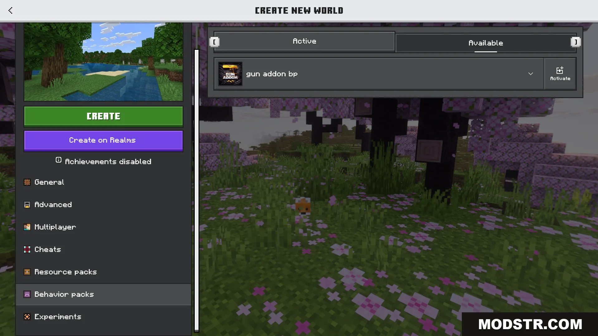 Gun Plus Addon Screenshot 1 activating the gun behavior pack in the create new world menu settings