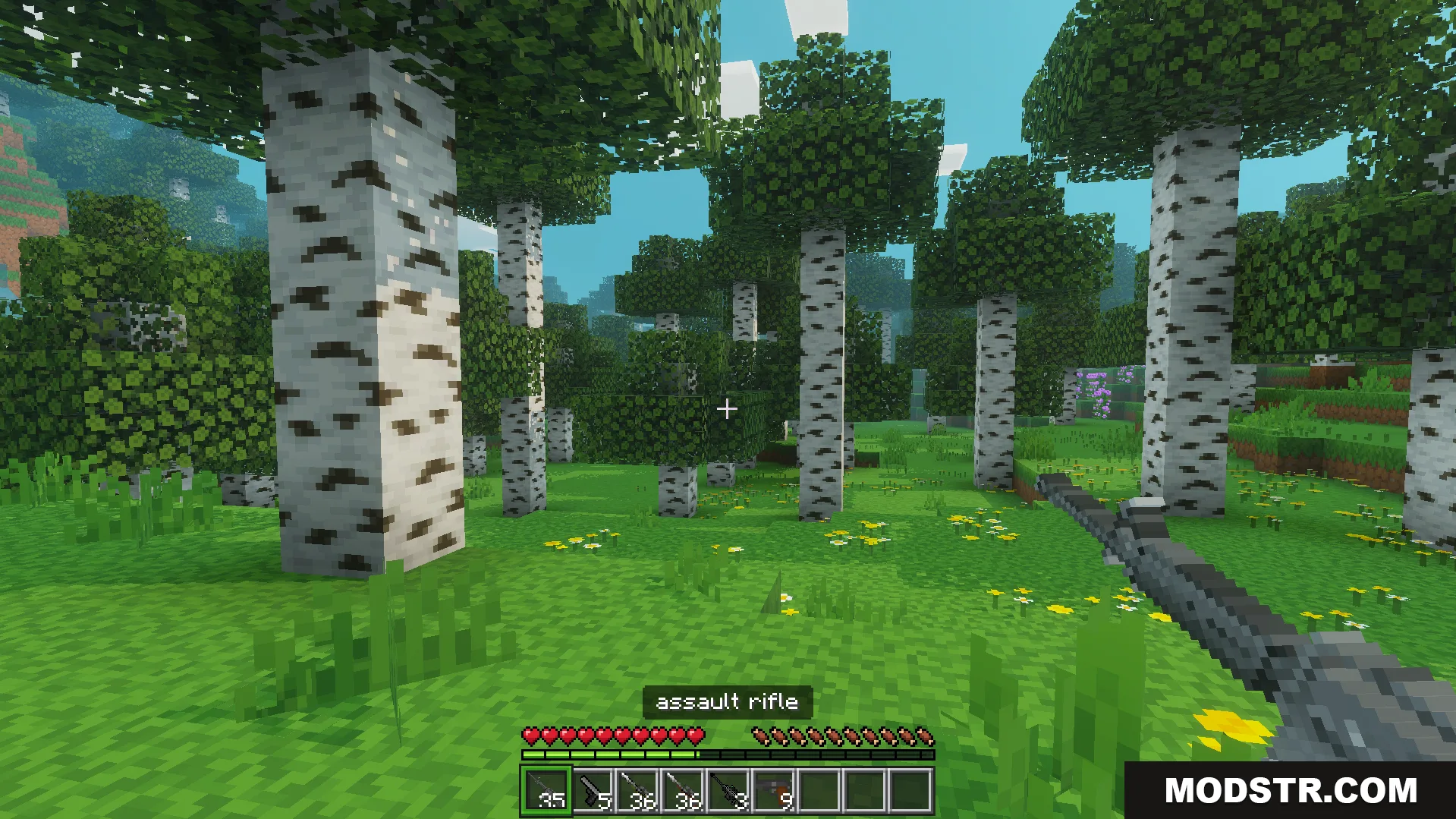 Gun Plus Addon Screenshot 6 First person view of a player holding an assault rifle in survival mode