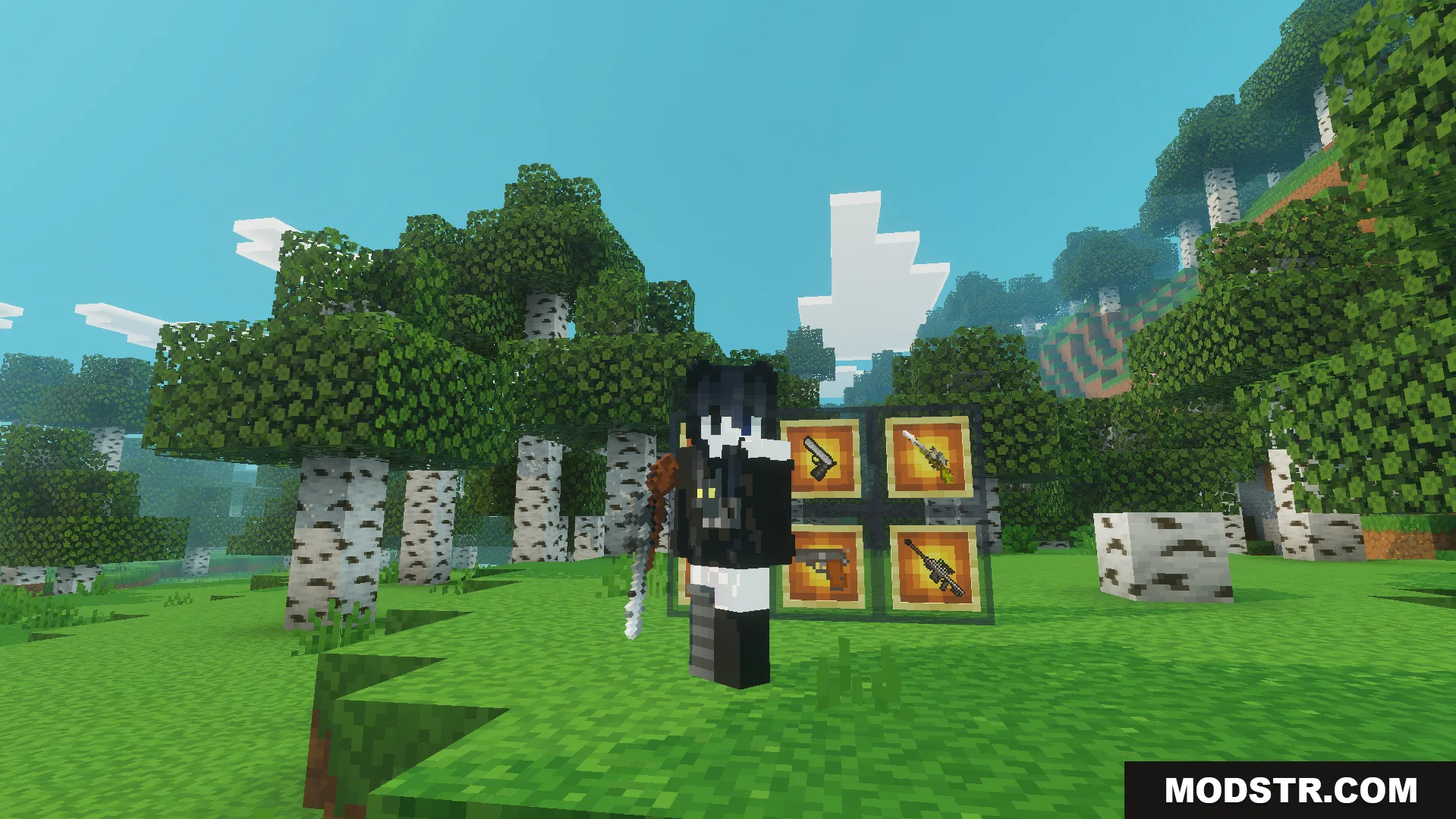 Gun Plus Addon Screenshot 3 Player holding a weapon next to pistols and sniper rifles on display