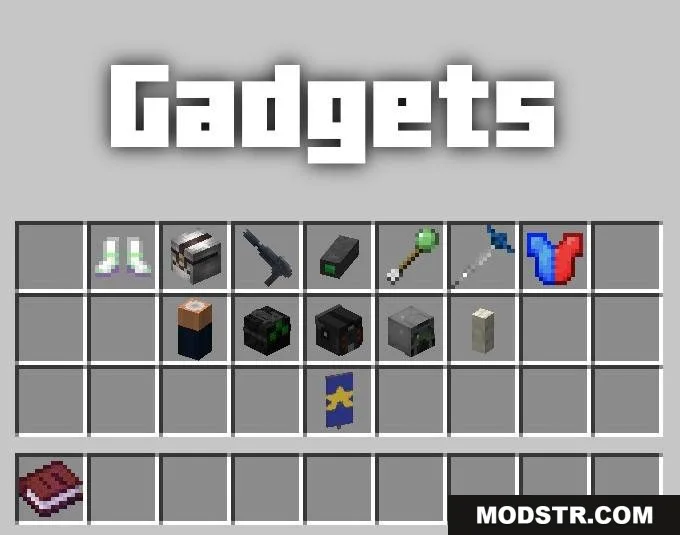 Guns Gadgetery & Mission Editor Data Pack Screenshot 5 Minecraft interface showcasing a collection of spy gadgets and tactical equipment