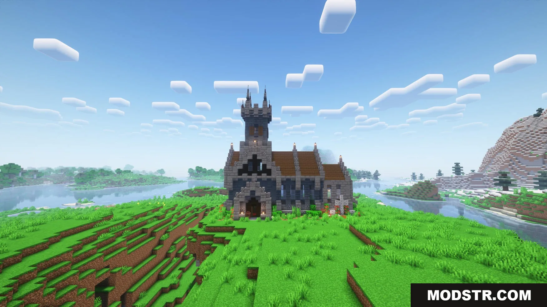 Hallowed Spires Crypt Mod Screenshot 4 A Gothic stone church from the Hallowed Spires Crypt Mod in Minecraft