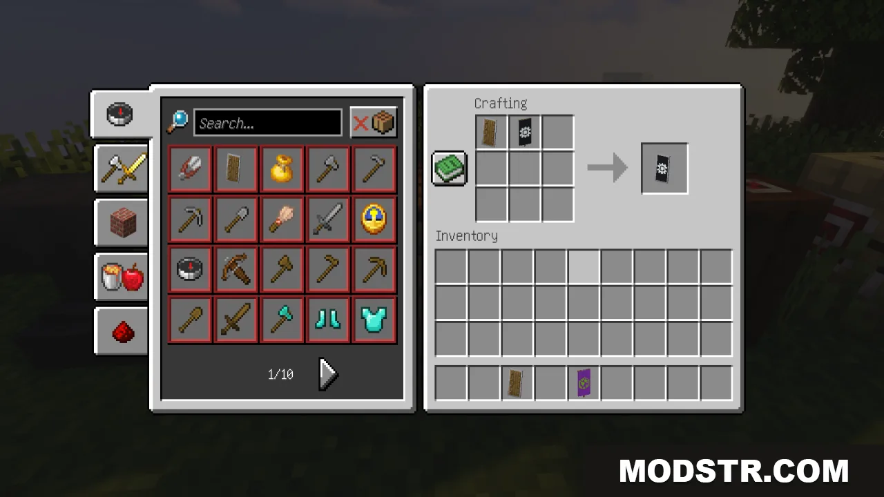 HD Shield Resource Pack Screenshot 1 Crafting a shield with a high resolution black banner pattern in Minecraft
