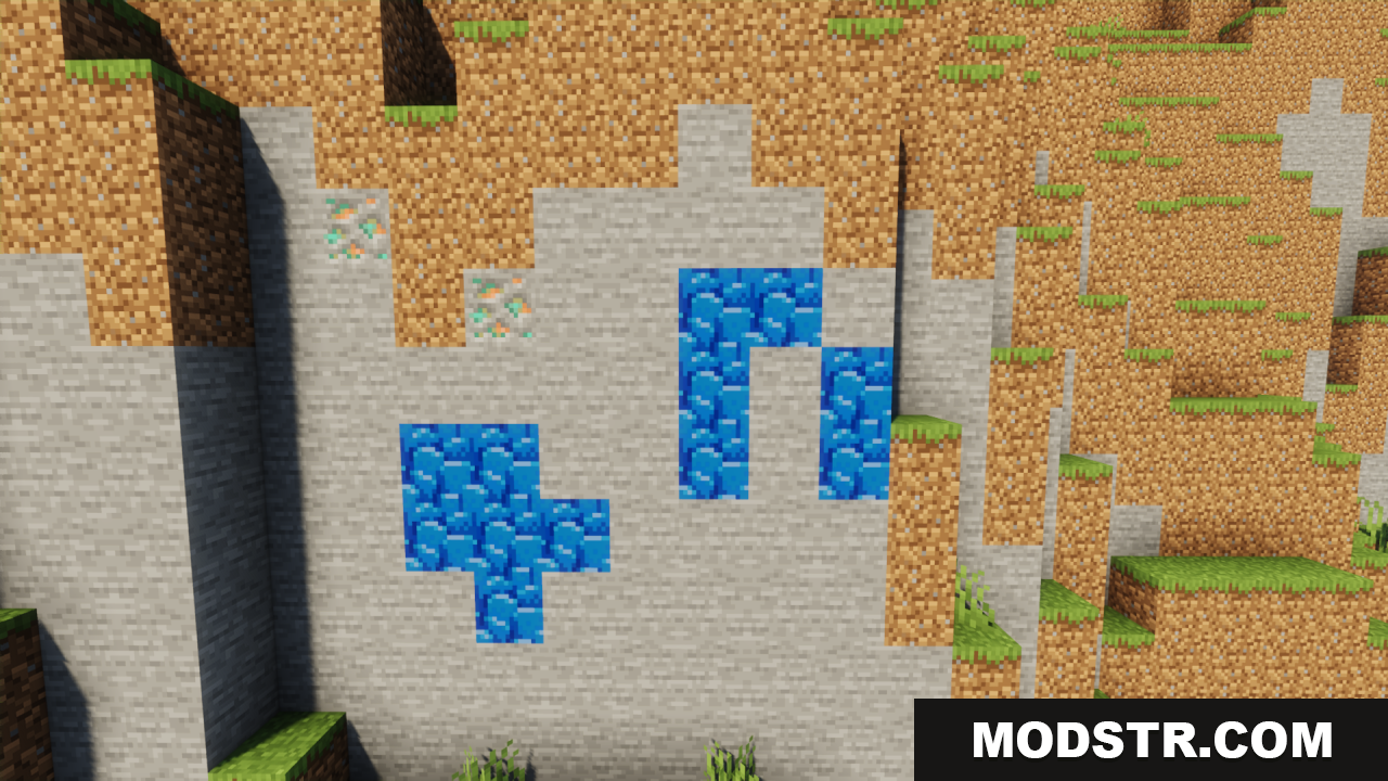 Highlighted Netherite Ancient Debris Jannik6879 Texture Pack Screenshot 11 Multiple veins of blue Ancient Debris in a stone cliffside