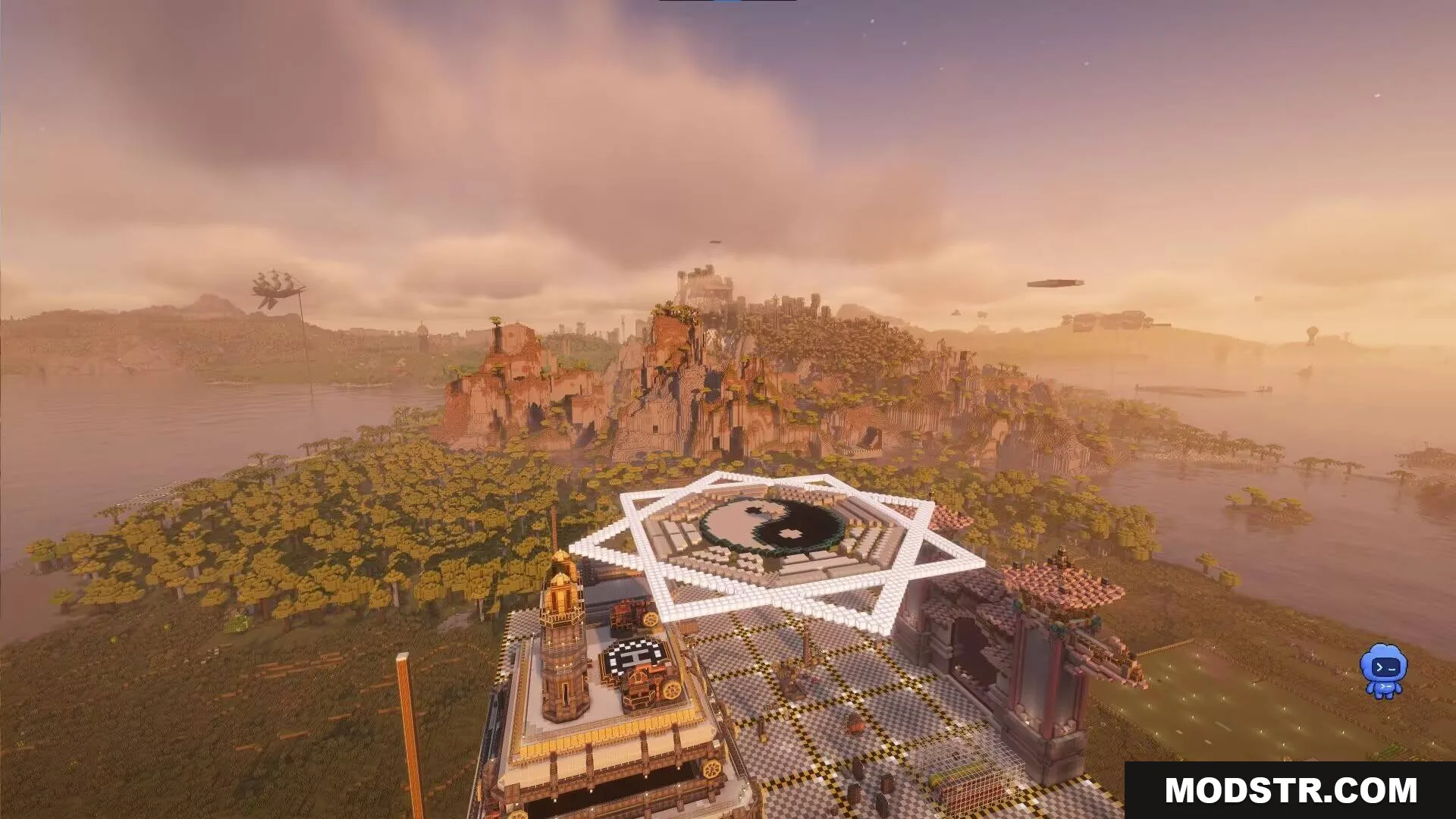Horizon Reach Render Mod Screenshot 5 A large Yin Yang symbol overlooks a vast landscape with distant mountain ranges