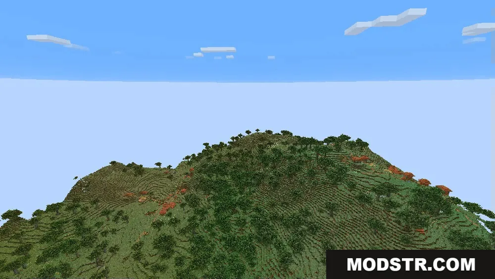 Horizon Relief Data Pack Screenshot 1 Wide open natural landscape with rolling green hills and trees in Minecraft