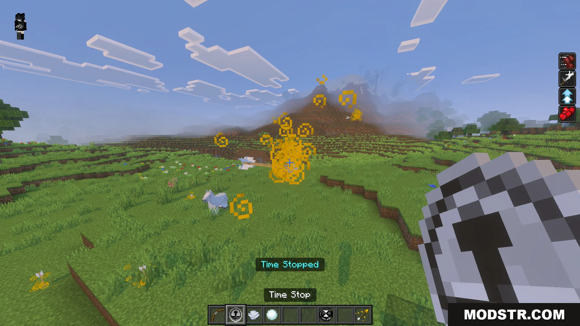 Howards Time Stop Addon Screenshot 3 Player holding a clock item to stop time in Howards Time Stop Addon