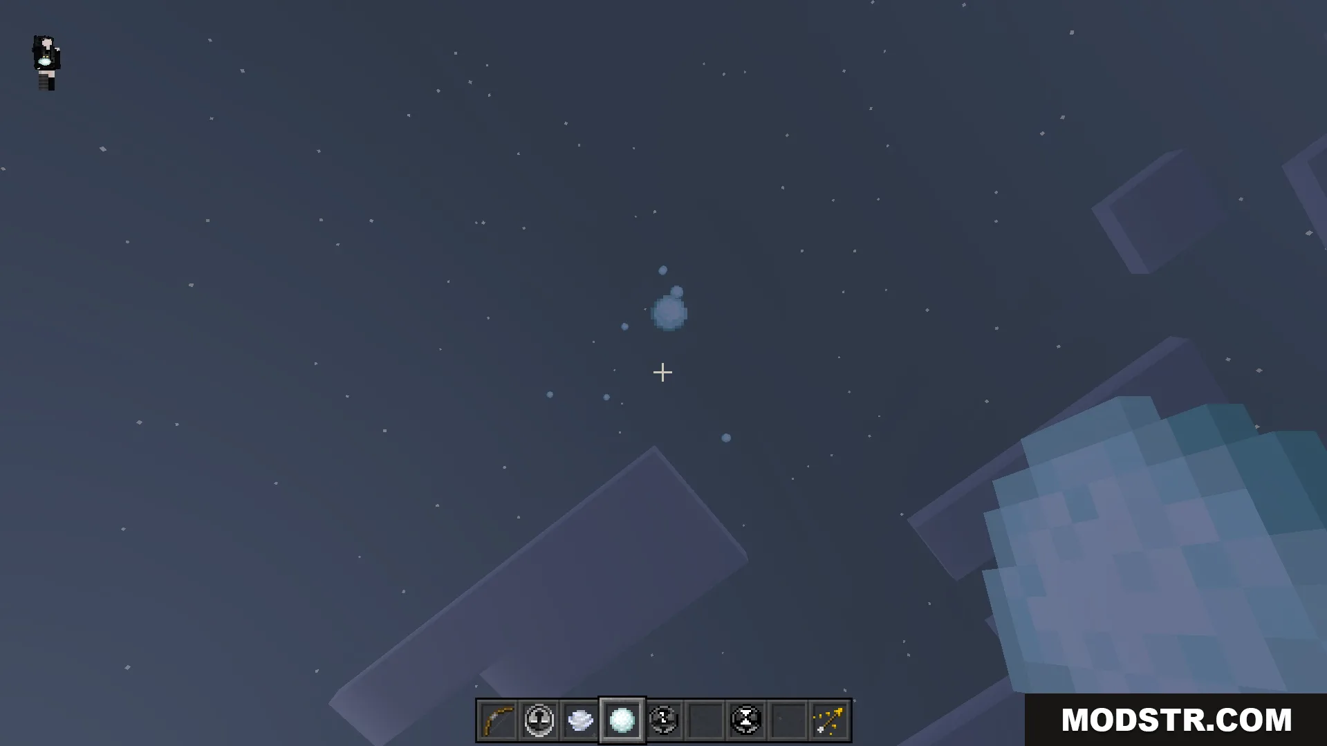 Howards Time Stop Addon Screenshot 9 A snowball remains suspended in the air during the night in Minecraft