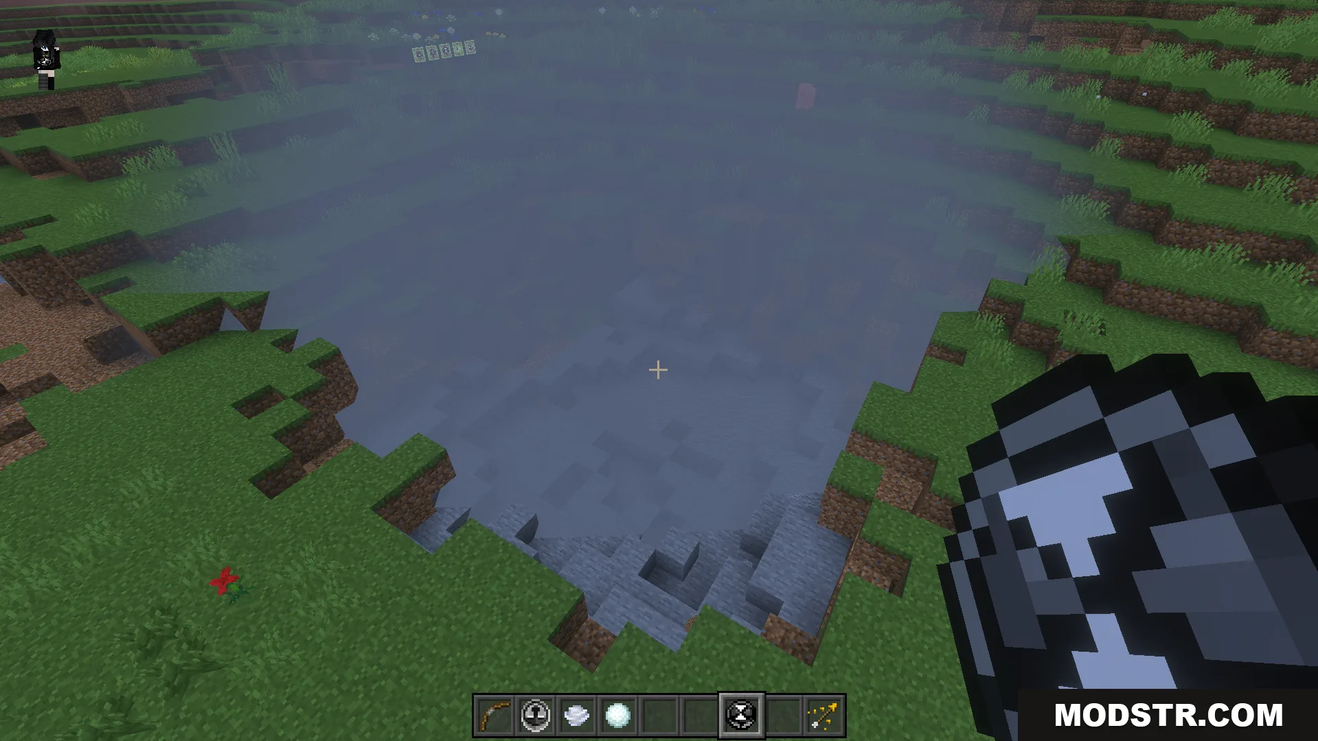 Howards Time Stop Addon Screenshot 8 Close up view of a large crater created by using a quantum bomb