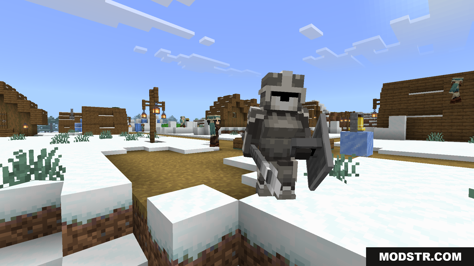 An iron golem retextured as a medieval soldier in armor