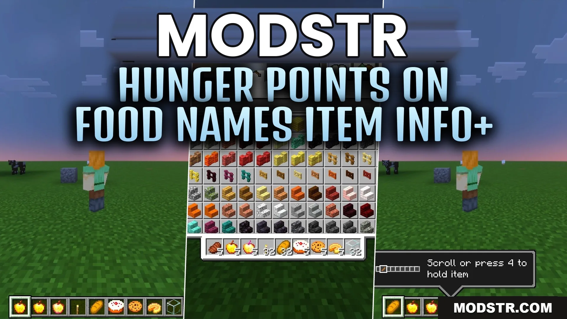 Hunger Points on Food Names Item Info+ Texture Pack (26.x, 1.21) – Food Stats At-a-glance