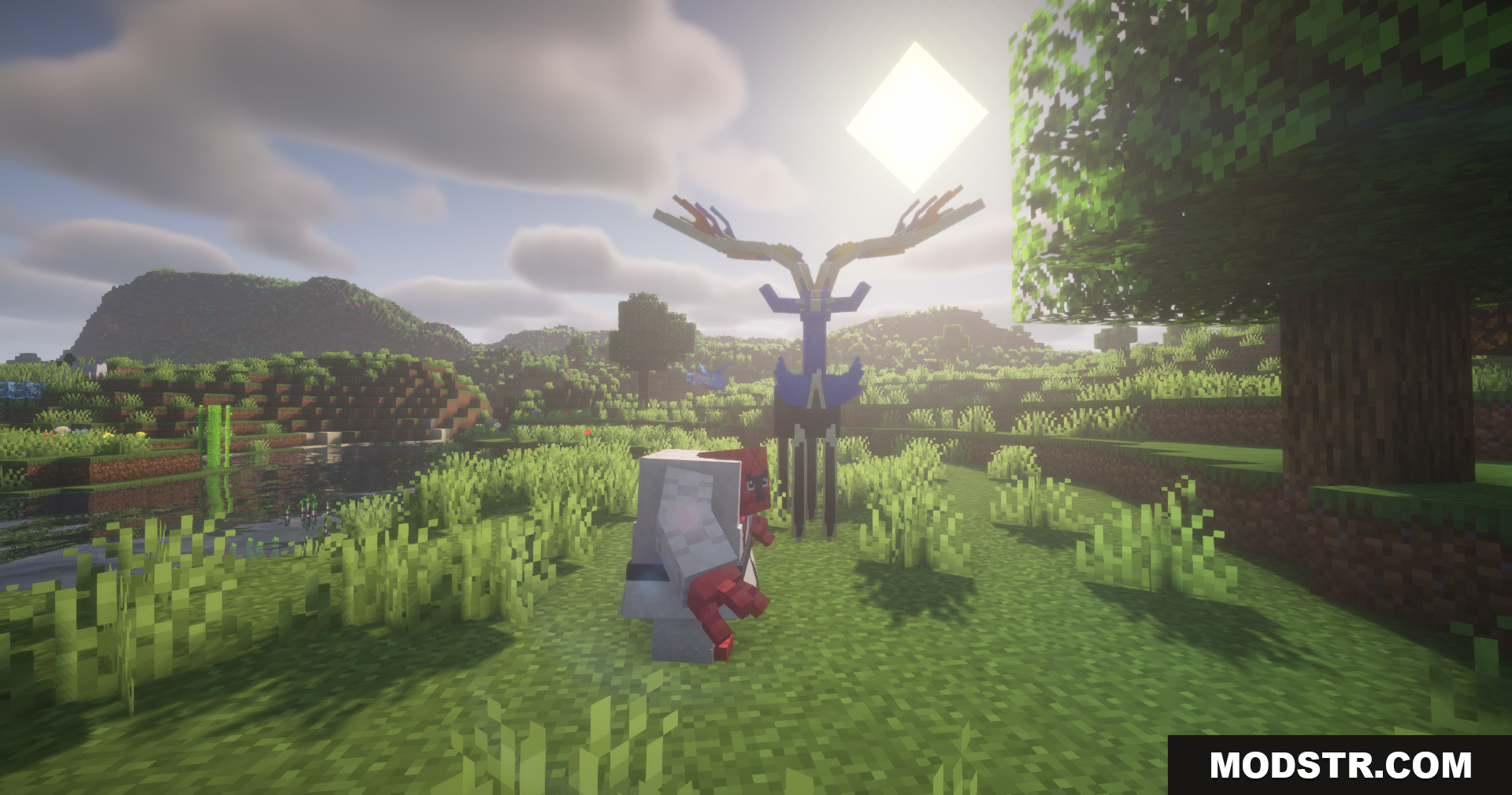 Hydro Reanimodel Data Pack Screenshot 4 The legendary Pokémon Xerneas stands in a sunny field