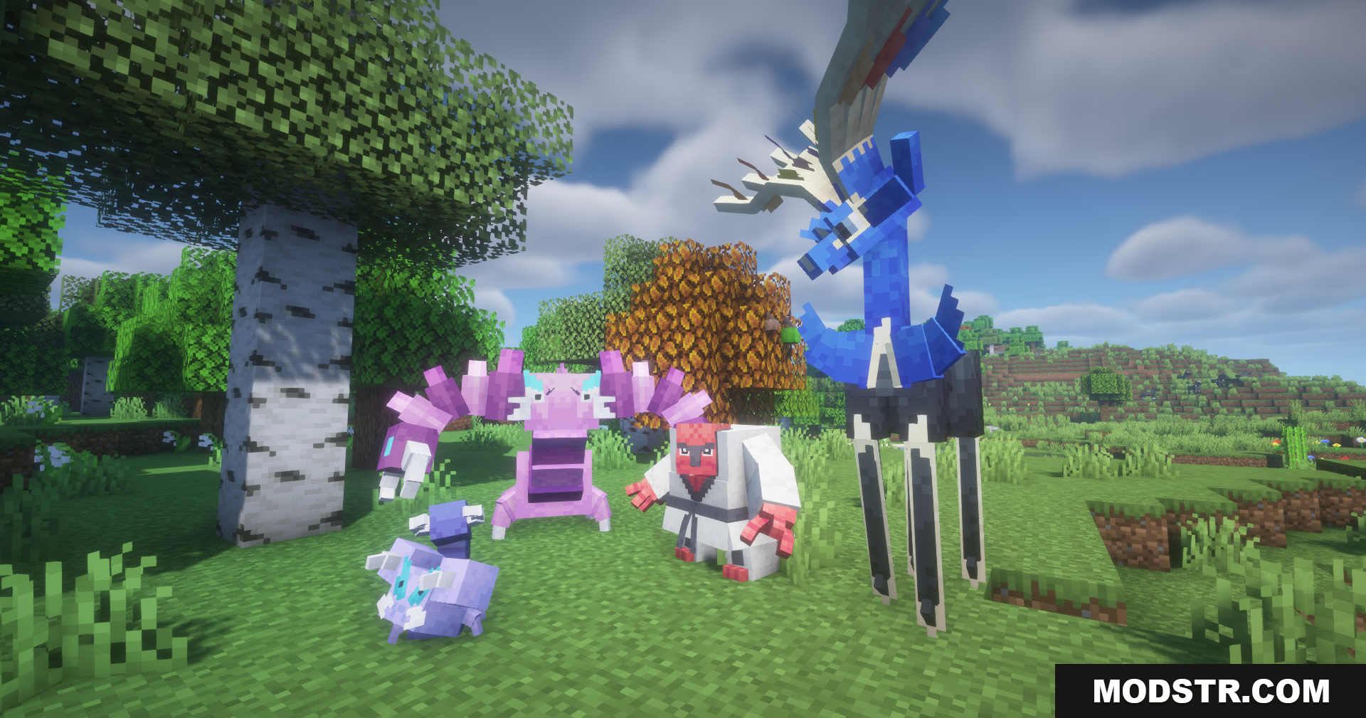 Hydro Reanimodel Data Pack Screenshot 7 Cobblemon Pokemon models gathered in a forest clearing