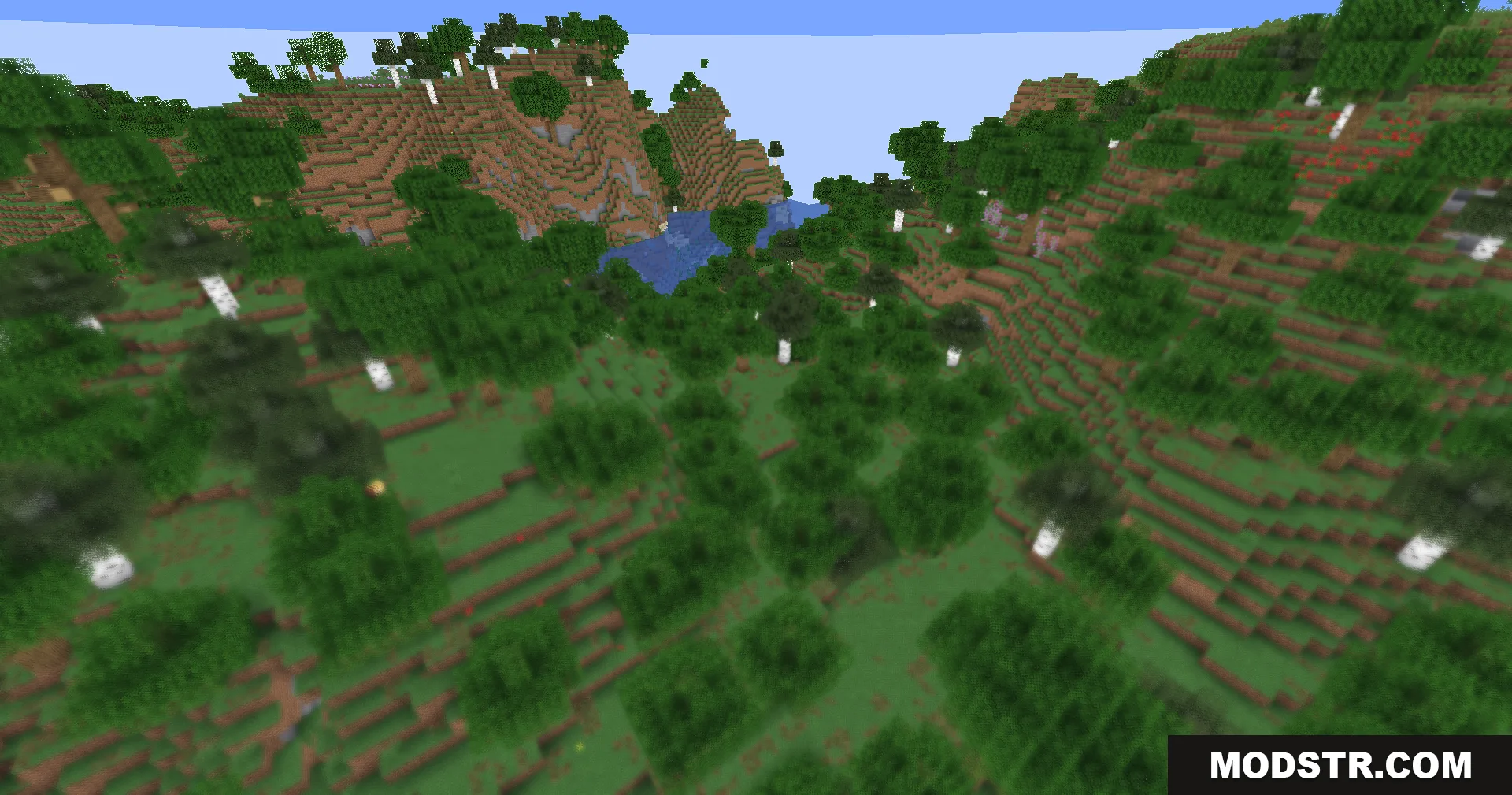 Hyperopia Shaders Screenshot 2 A hilly Minecraft landscape with a blurred foreground and clear background