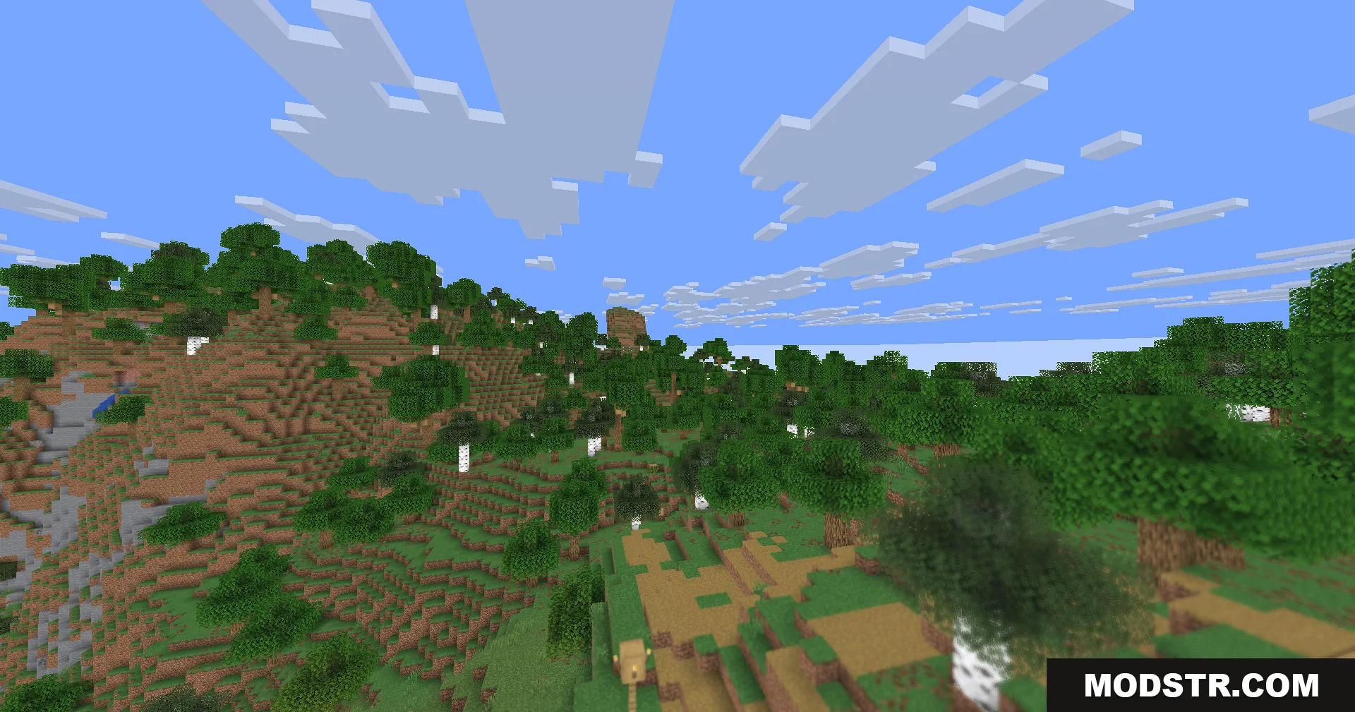 Hyperopia Shaders Screenshot 10 Nearby grass and birch trees are blurry while the distant landscape is sharp