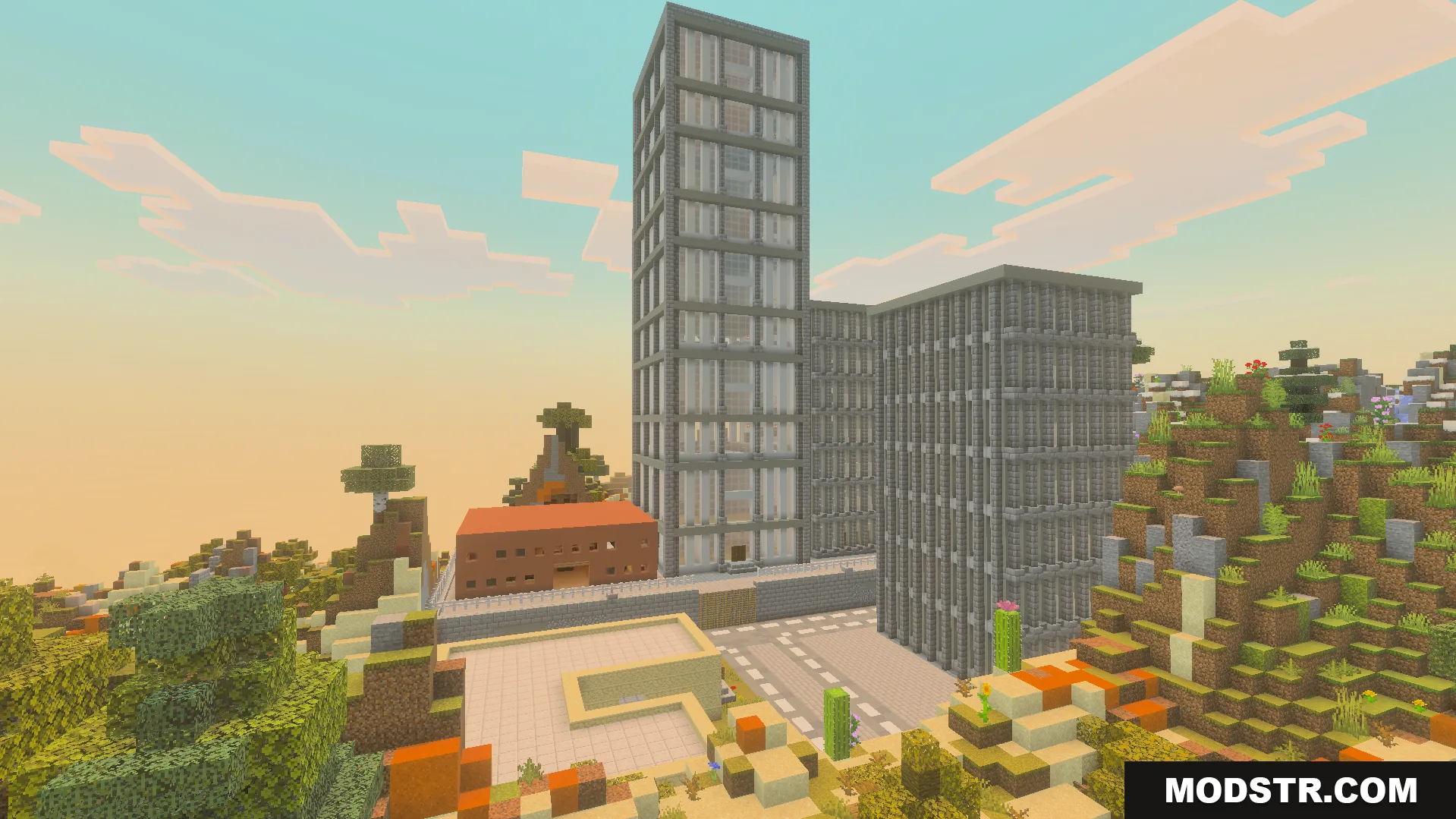 Immersion Earth 2027 Map Screenshot 8 Several tall buildings and a road in a desert