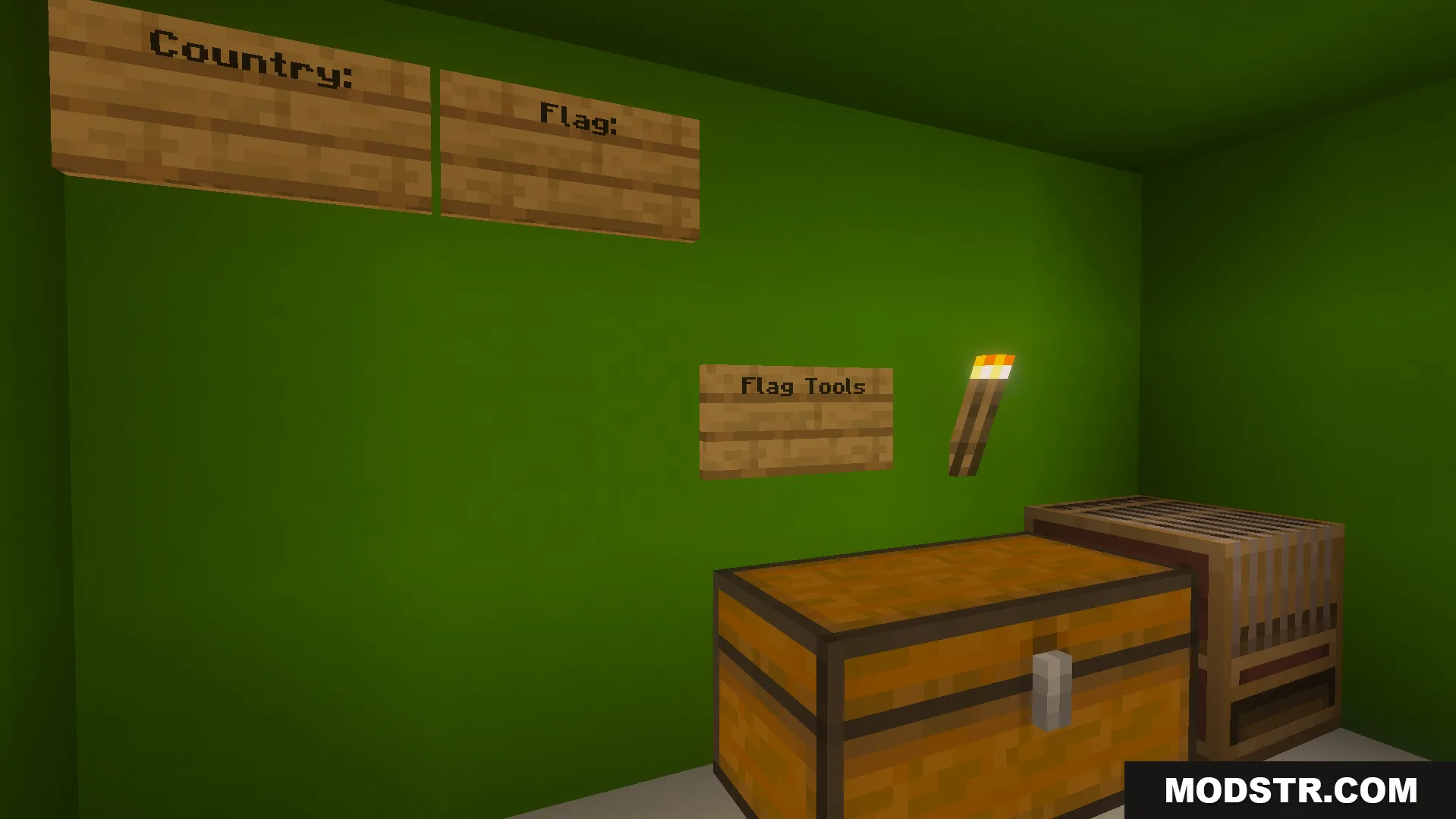 Immersion Earth 2027 Map Screenshot 1 A chest and loom next to signs in a green room